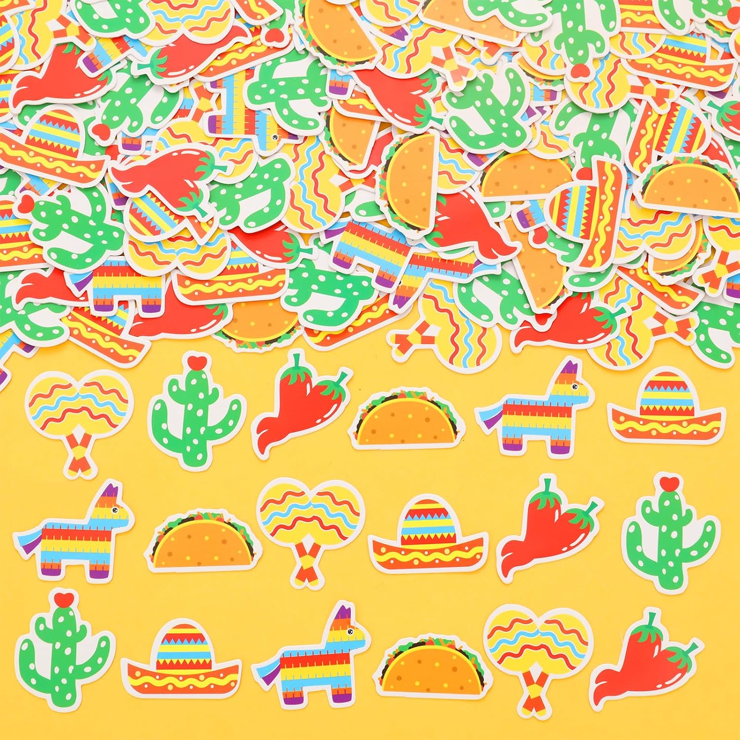 Cheereveal 200 Pcs Mexican Fiesta Confetti, Colorful Cactus Cinco Rainbow Donkeys Table Decoration, Cinco De Mayo Mexican Theme Taco Party Birthday Halloween Day Of The Dead Decor Supplies