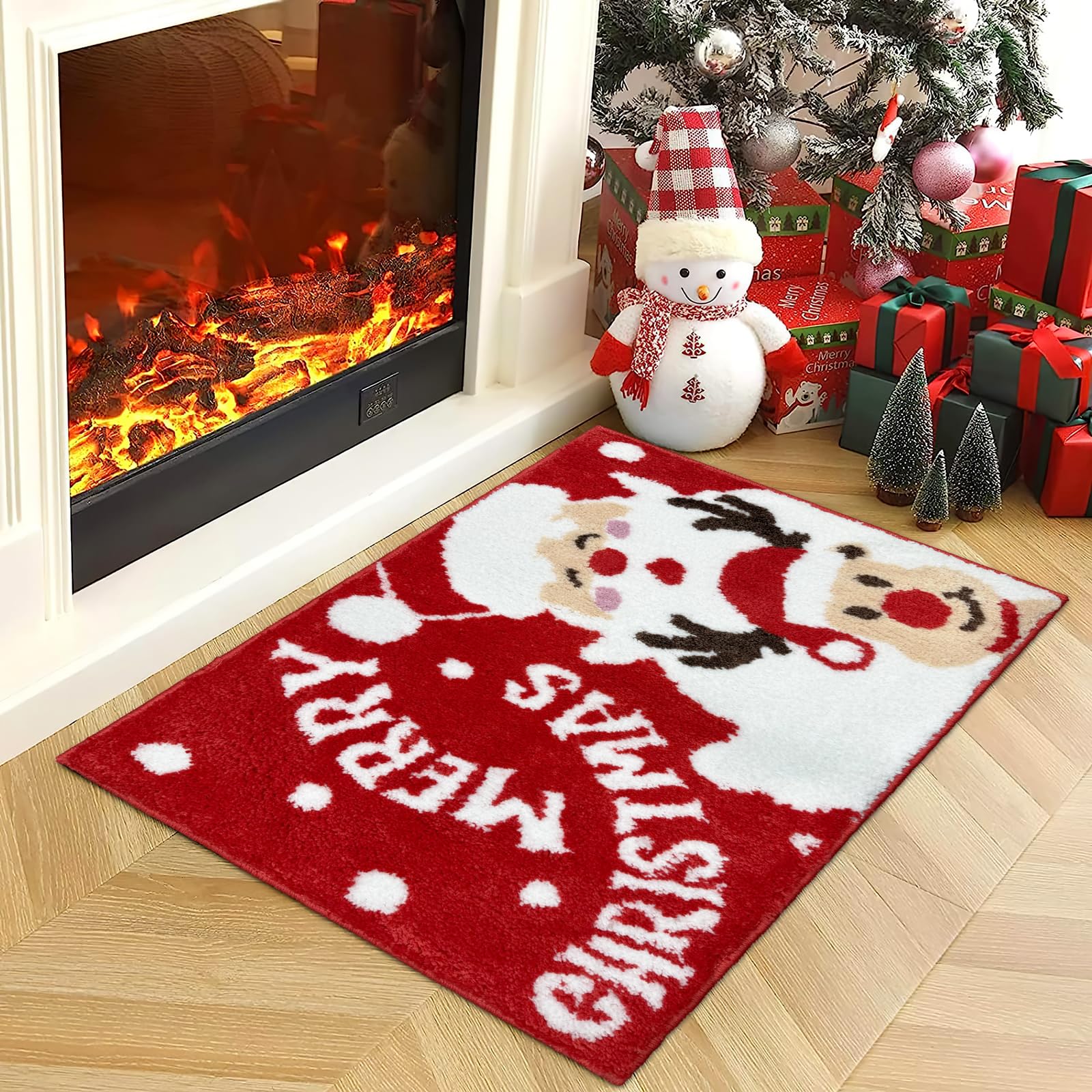 APROPHIC Weihnachten Badezimmer Teppich 50x80 cm, Santa Rutschschutzmatte, Niedliche Hirsch Reinigbar Badematte, Ultrafeine Mikrofaser Wasserabsorbierende Badematte, Geeignet Für Badezimmer, Wäscherei