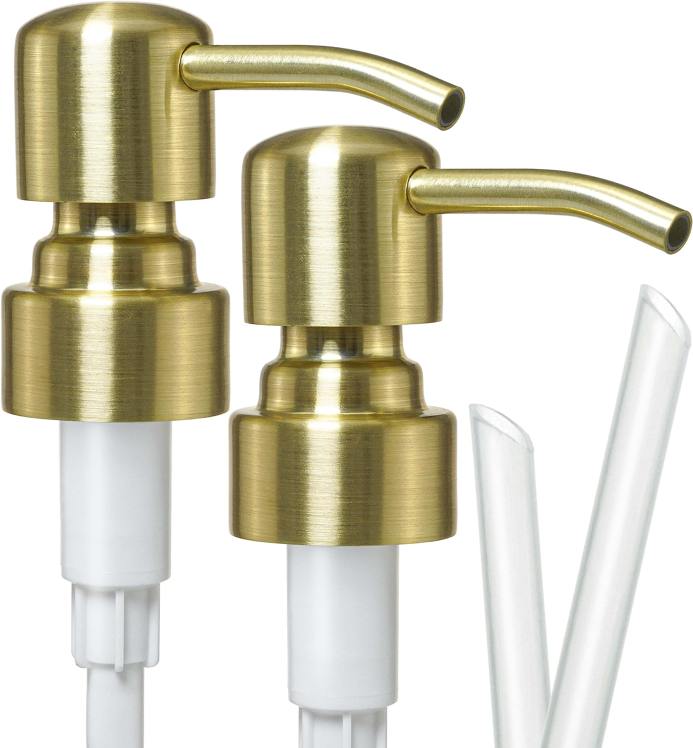 JASAI 2 Pack Royal Golded Soap Pump Replacement for Regular Mouth Soap Dispenser, Durable 304 Stainless Steel Rustproof Soap Pump for Hand Dish Soap Bottle.