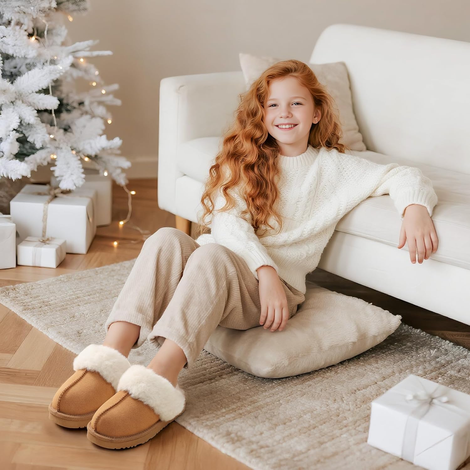 DREAM PAIRS Kids Slippers Girls Boys House Fuzzy Indoor Outdoor Warm Slip on Slipper for Little Kid Big Kid - Image 3