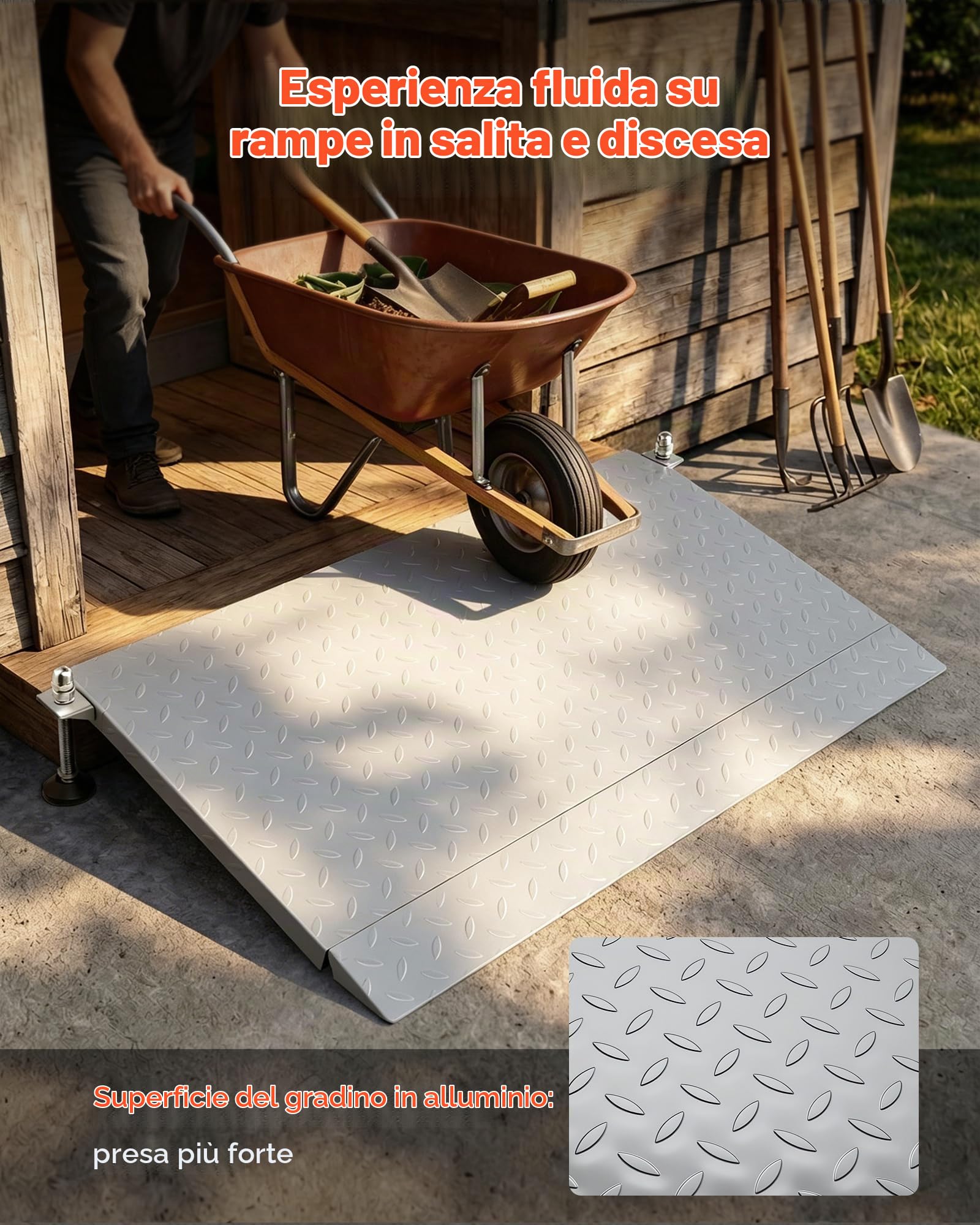 VEVOR Rampa di Soglia per Porte, 108 x 59 cm, Rampa per Sedia a Rotelle in Acciaio al Carbonio, Altezza Regolabile, Superficie Antiscivolo, Carico 453,6 kg, per Gradini, Porte e Carrelli