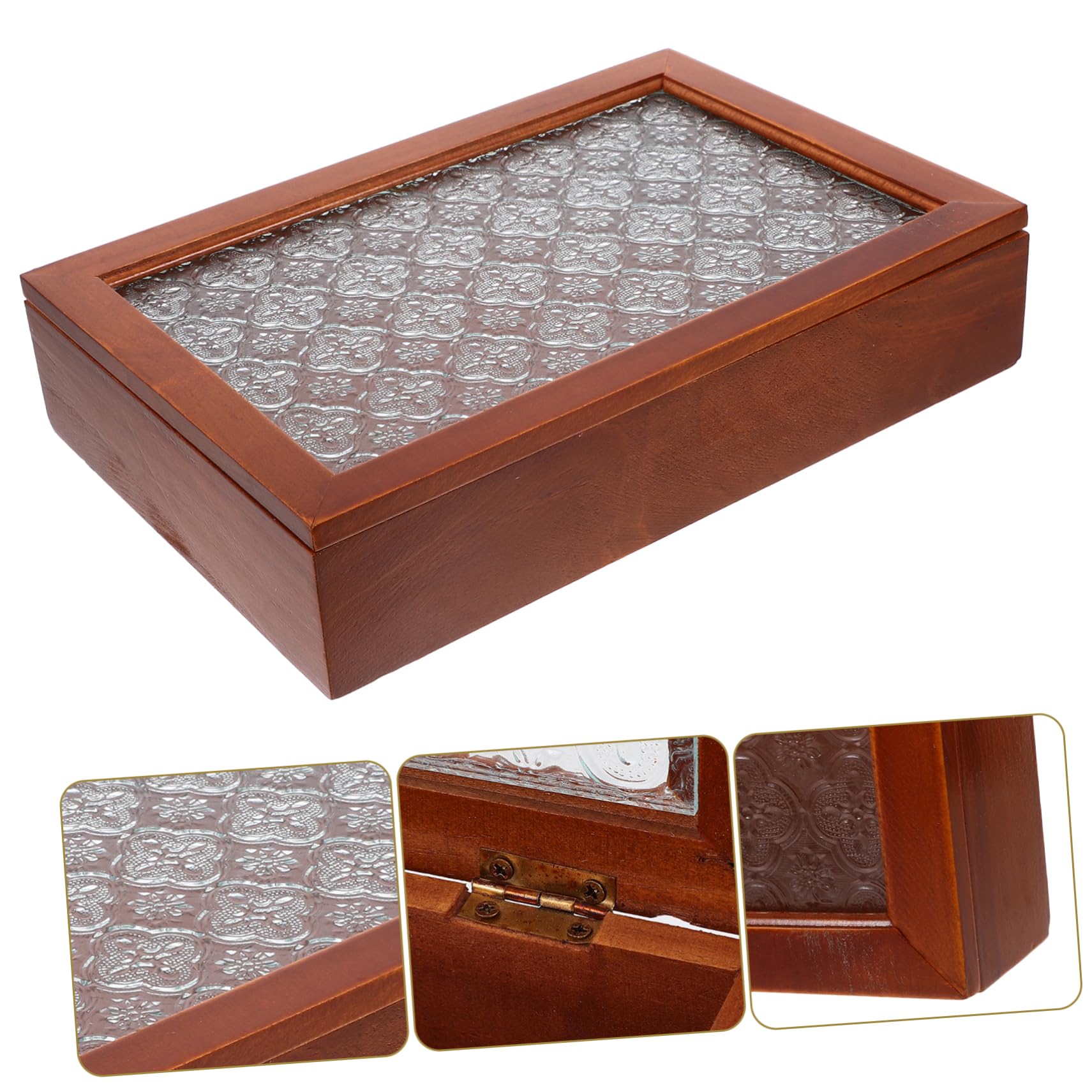 Holzkiste mit Glasdeckel, Braun, Vintage, mit Großem Schubladendesign