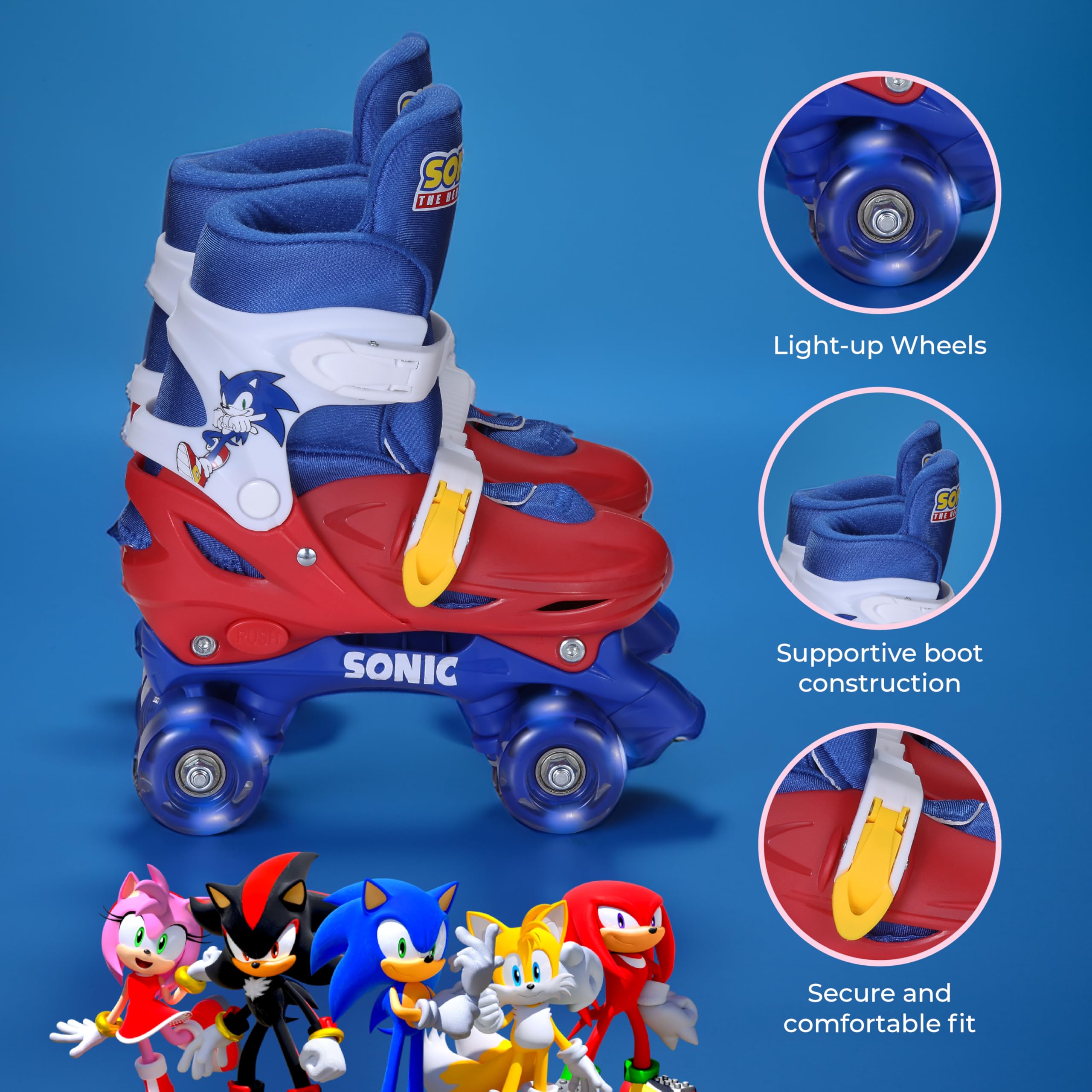 Sonic 2in1 Kids Roller Skates, Transform from Quads to Inlines Skates, Durable Hardshell Boot, LED Wheels for Quads and Inlines, ABEC-7 Carbon Steel Bearings
