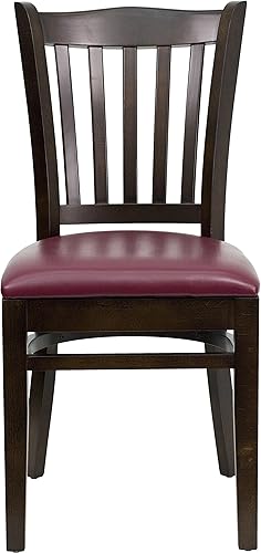 Miniatura 28 de EMMA + OLIVER Silla de madera de caoba con respaldo de listones verticales, asiento negro del vinilo Asiento de vinilo negro/marco de madera de