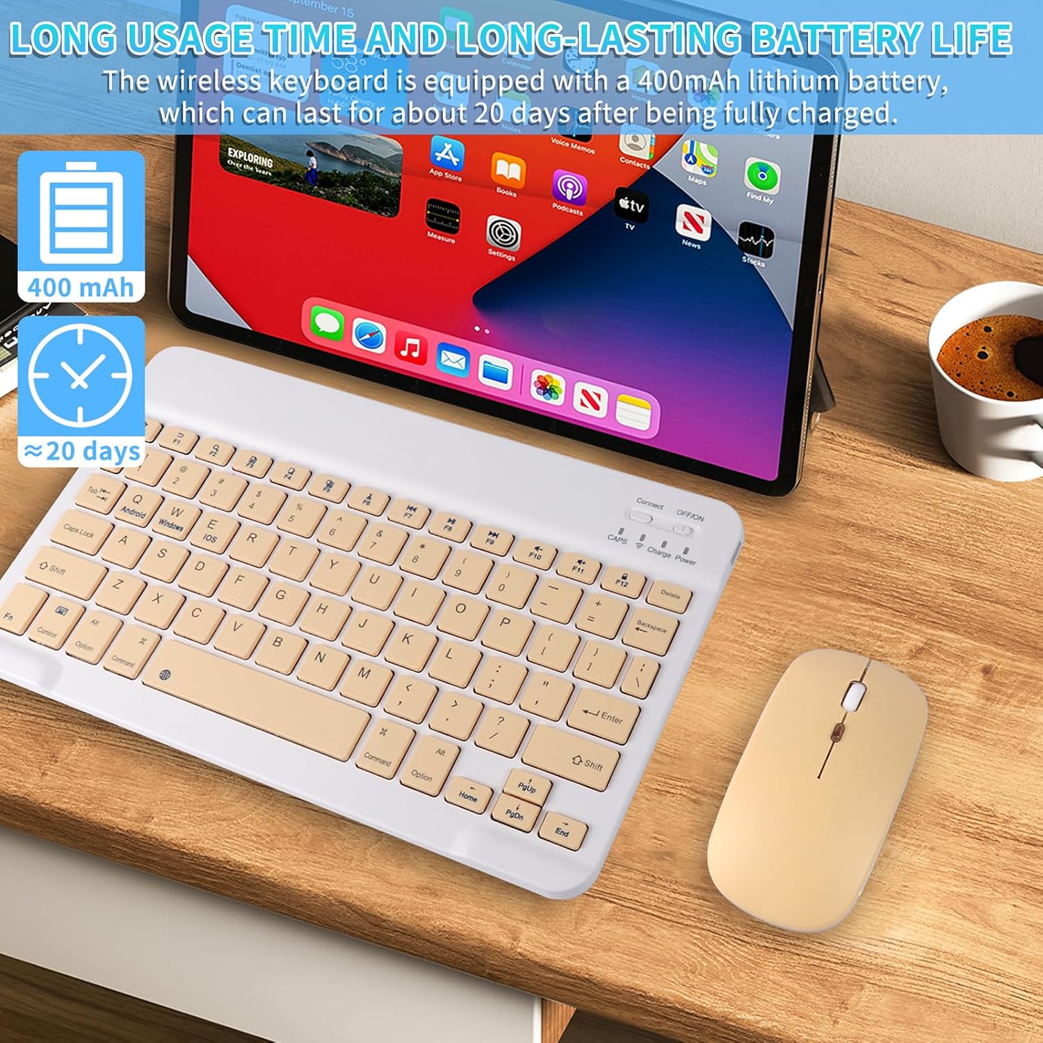 Wireless Bluetooth Keyboard and Mouse Combo - 10-Inch Rechargeable, Long Battery Life Over 30 Days, Ultra-Silent Keys, Compatible with iPad, Laptop, Android, and Windows (Yellow)