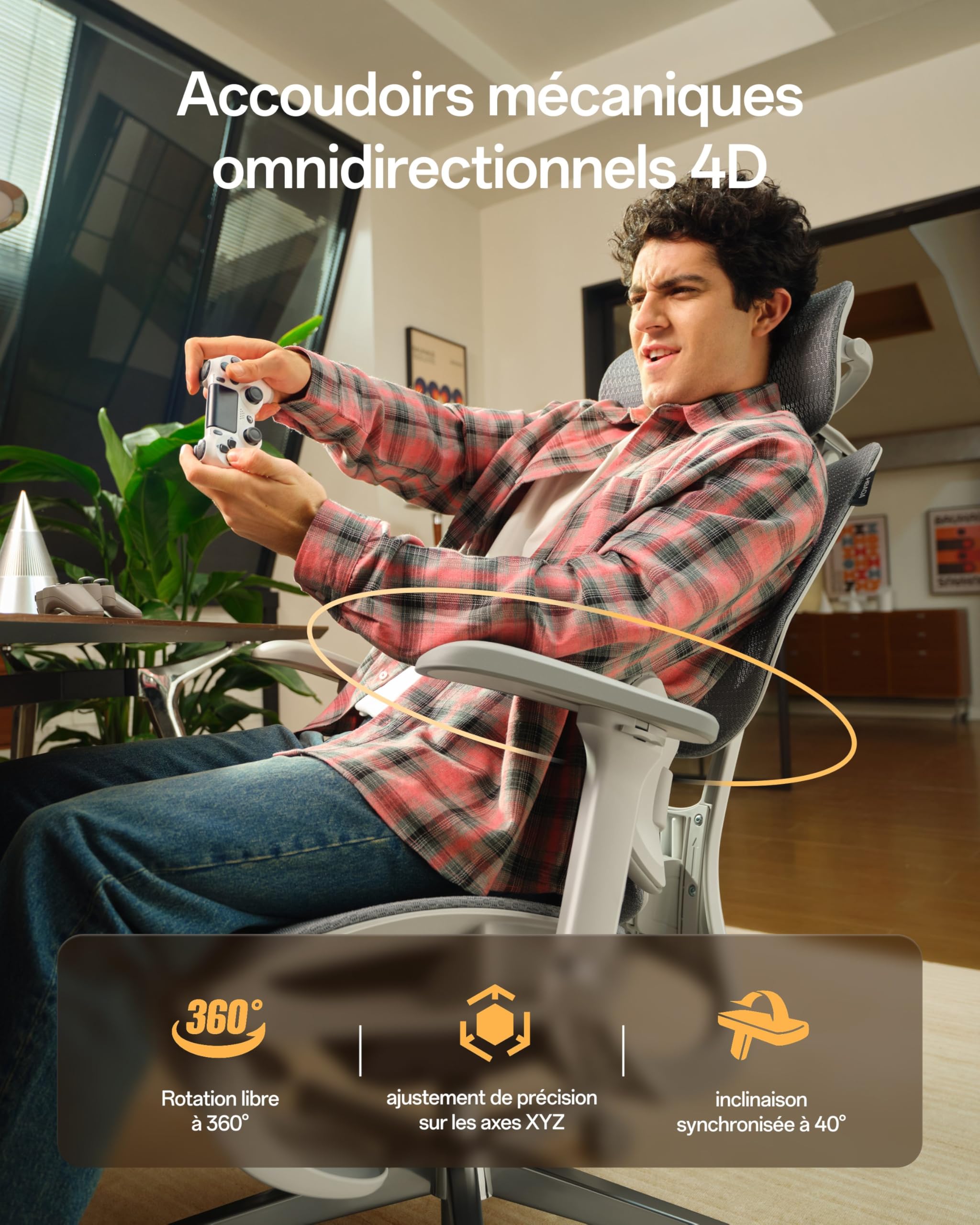 Hbada E3 Air 2026 Chaise de Bureau Ergonomique, Soutien Lombaire 3 Zones, Appui-Tête & Accoudoirs 4D Améliorés, Inclinaison 140°, Maille Respirante (Gris)