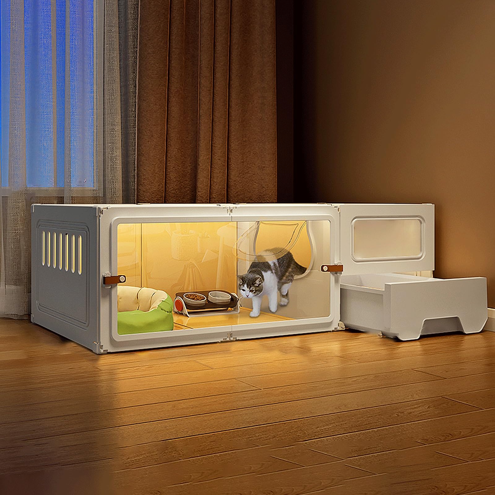 Niche Intérieur Respirante en Résine + PP pour Chat avec Bac Litière Fermé - 6 Tailles, 2 Couleurs (Blanc, 105 * 45 * 35cm)