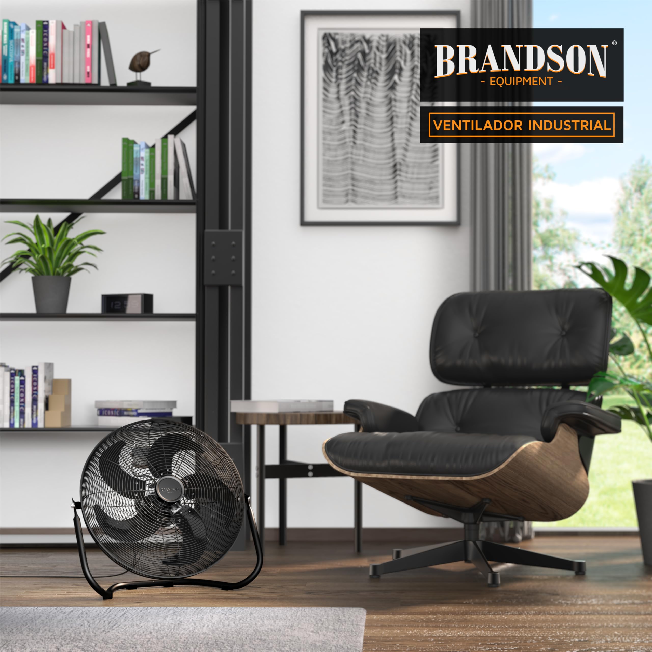 Brandson - ventilador de suelo estilo retro 120 Watt - ventilador industrial 50cm - alto flujo de aire - inclinable y versátil - negro mate