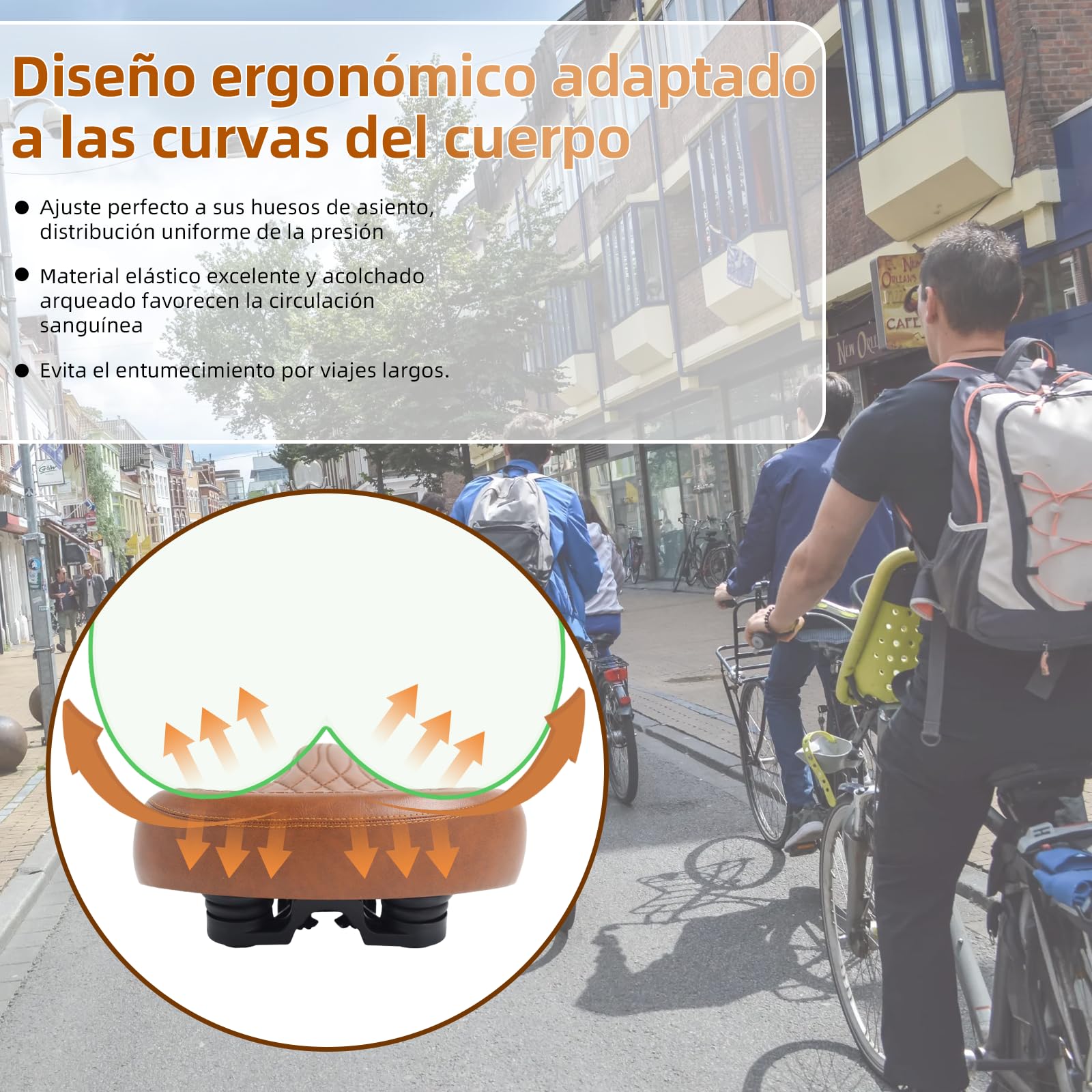 Sillín de bicicleta universal, ancho y cómodo, unisex, retro, apto para bicicletas de montaña, bicicletas de ciudad, bicicletas eléctricas, color marrón