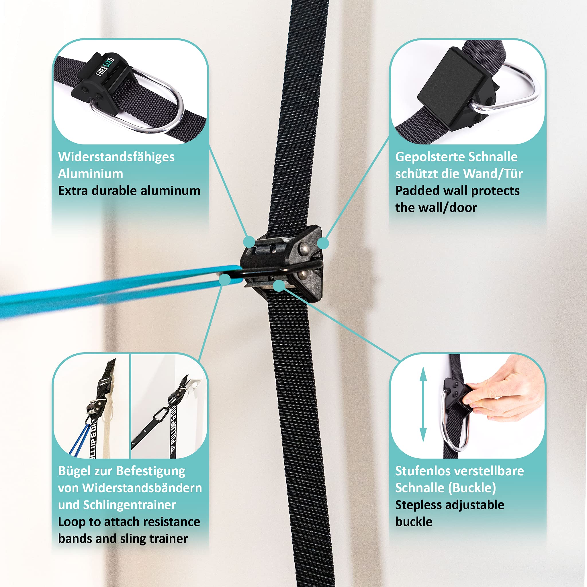 FREESIXD Suspension and Résistance Trainer Set - Équipement d'entraînement Complet Comprenant Un entraîneur à Sangles, des Bandes de résistance, des ancrages de Porte, Une Barre de Fitness et Un Sac.