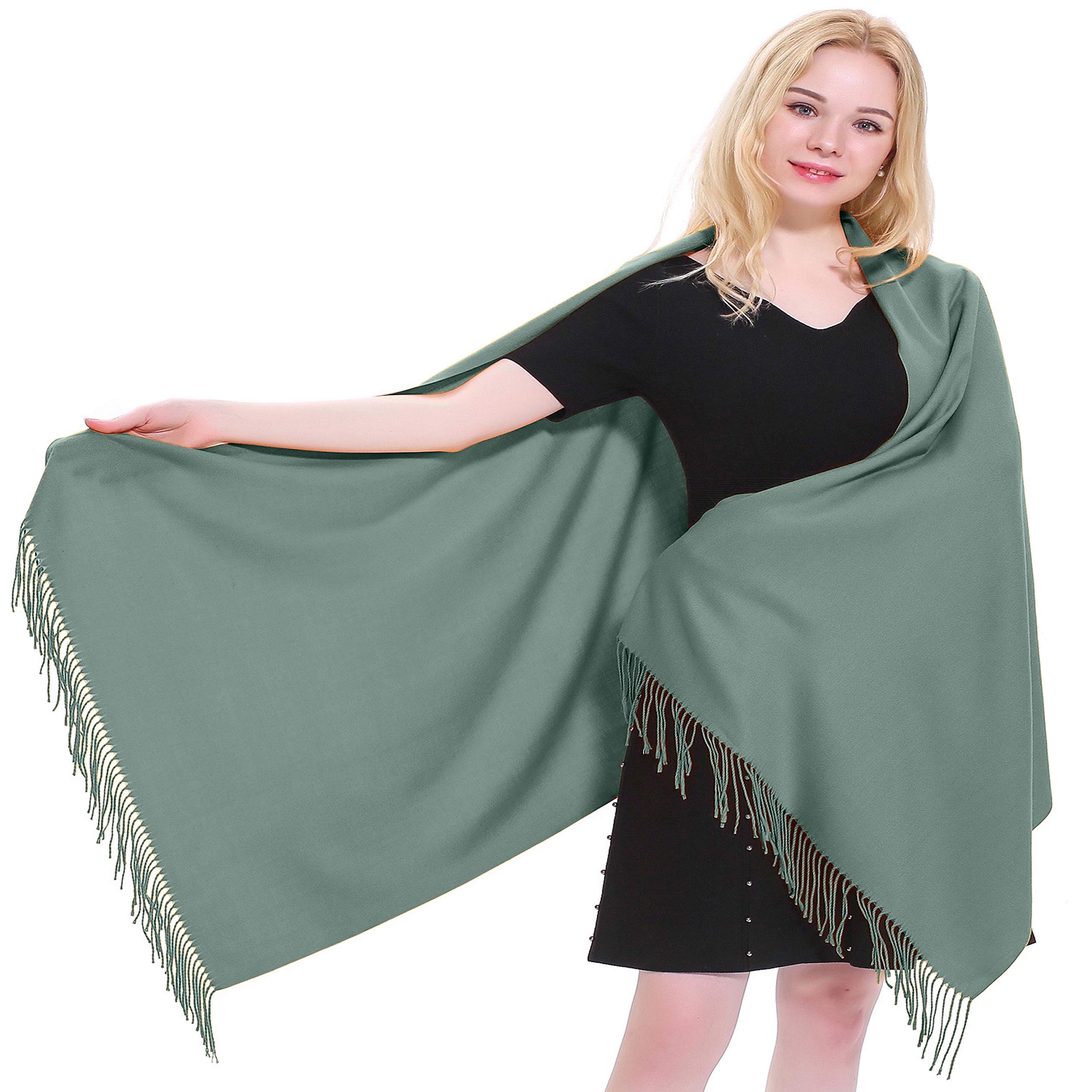 CJ Apparel Laurel Green 100% Cashmere Shawl Pashmina Scarf Wrap Stole Hand Made in Nepal