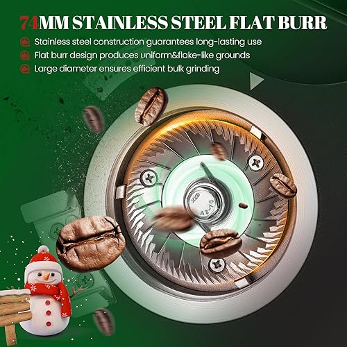 Miniatura 2 de Huanyu Molinillo de café profesional con rebaba plana de 2.913 in, tolva de frijoles de 53 onzas, 15 ajustes de molienda infinitos, molinillo de