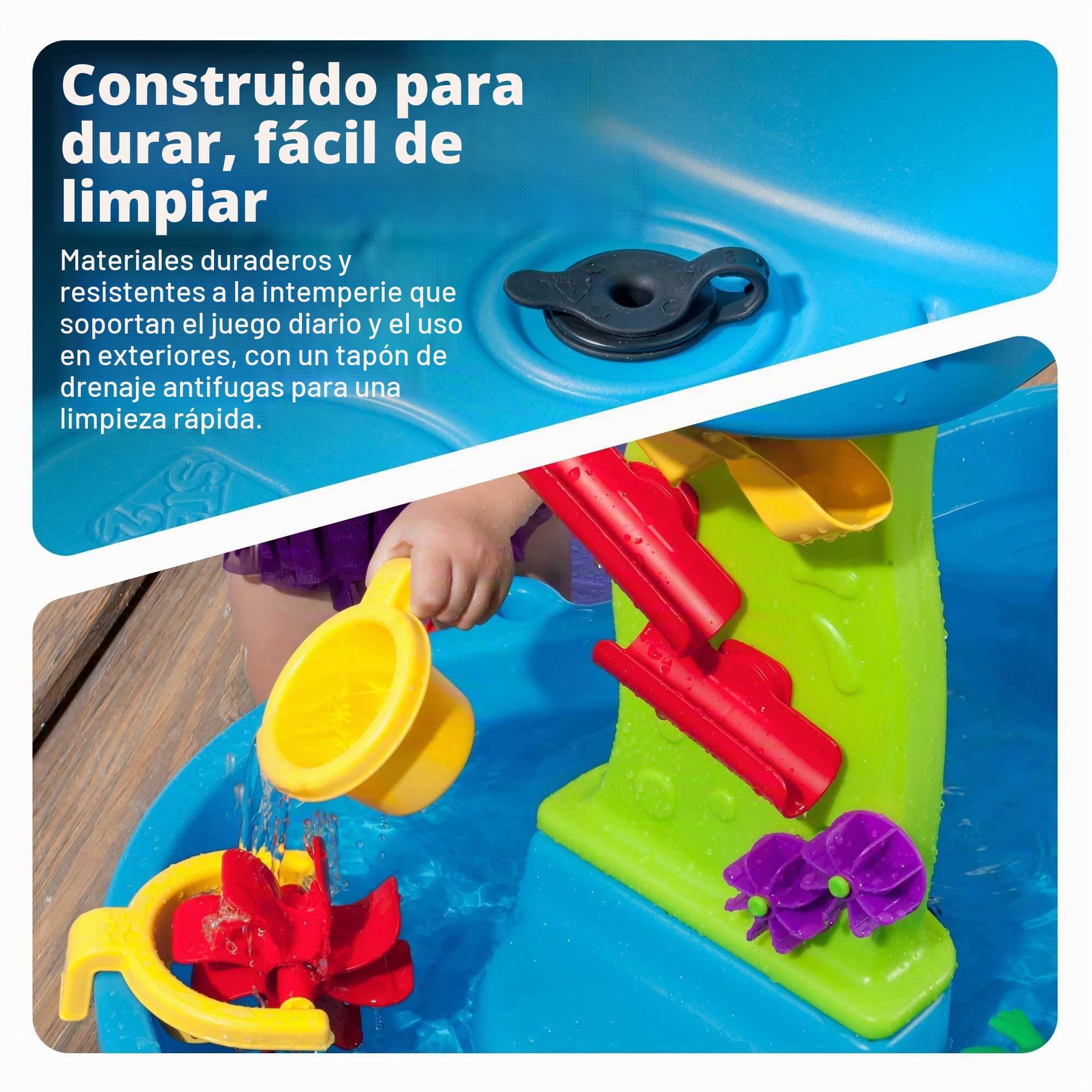 Step2 Rain Showers Mesa de Agua y Arena, Azul y Verde, 13 Accesorios, Juegos de Agua para Niños