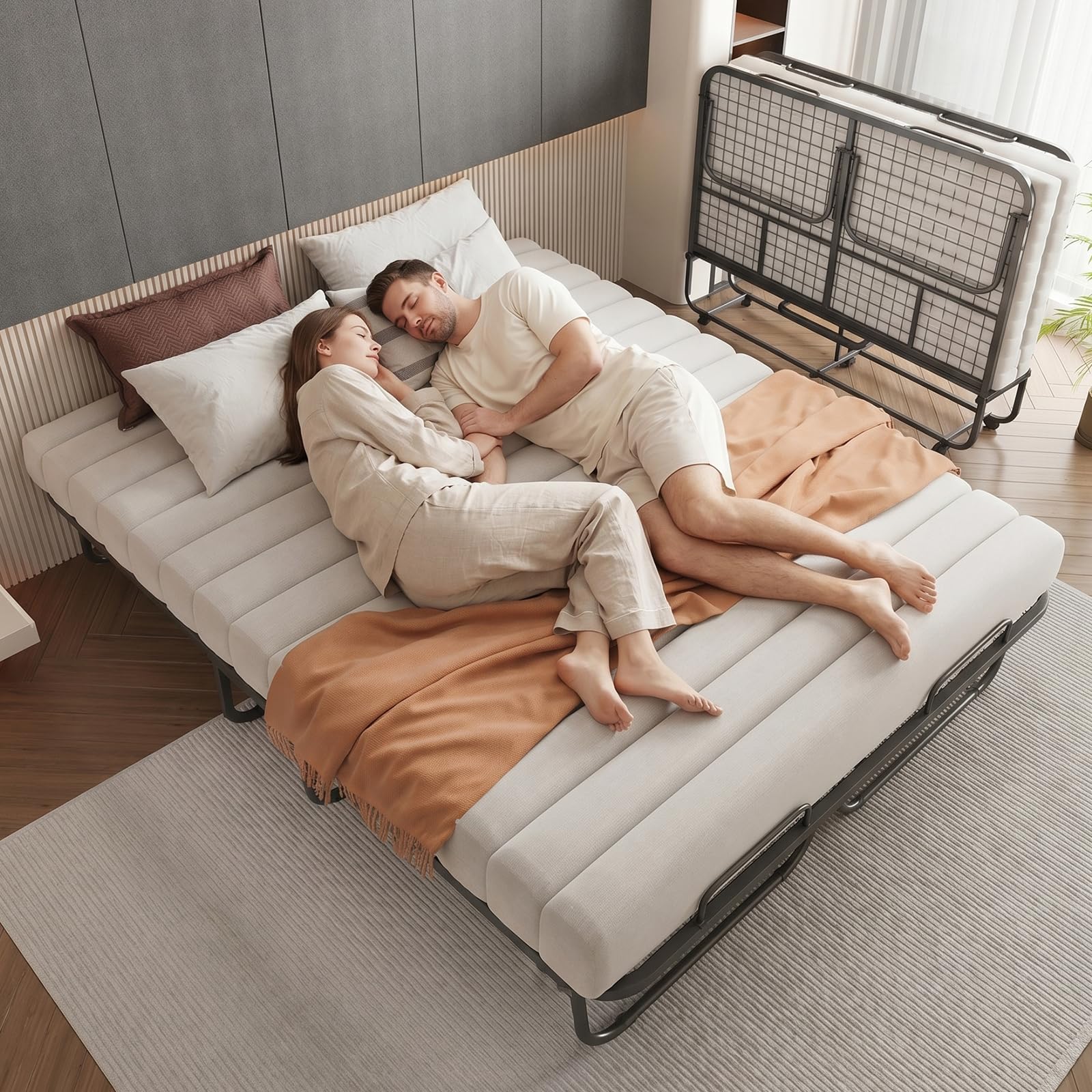 RAOGIE 79'x59' Folding Bed with 13CM Memory Mattress, Queen Size Double