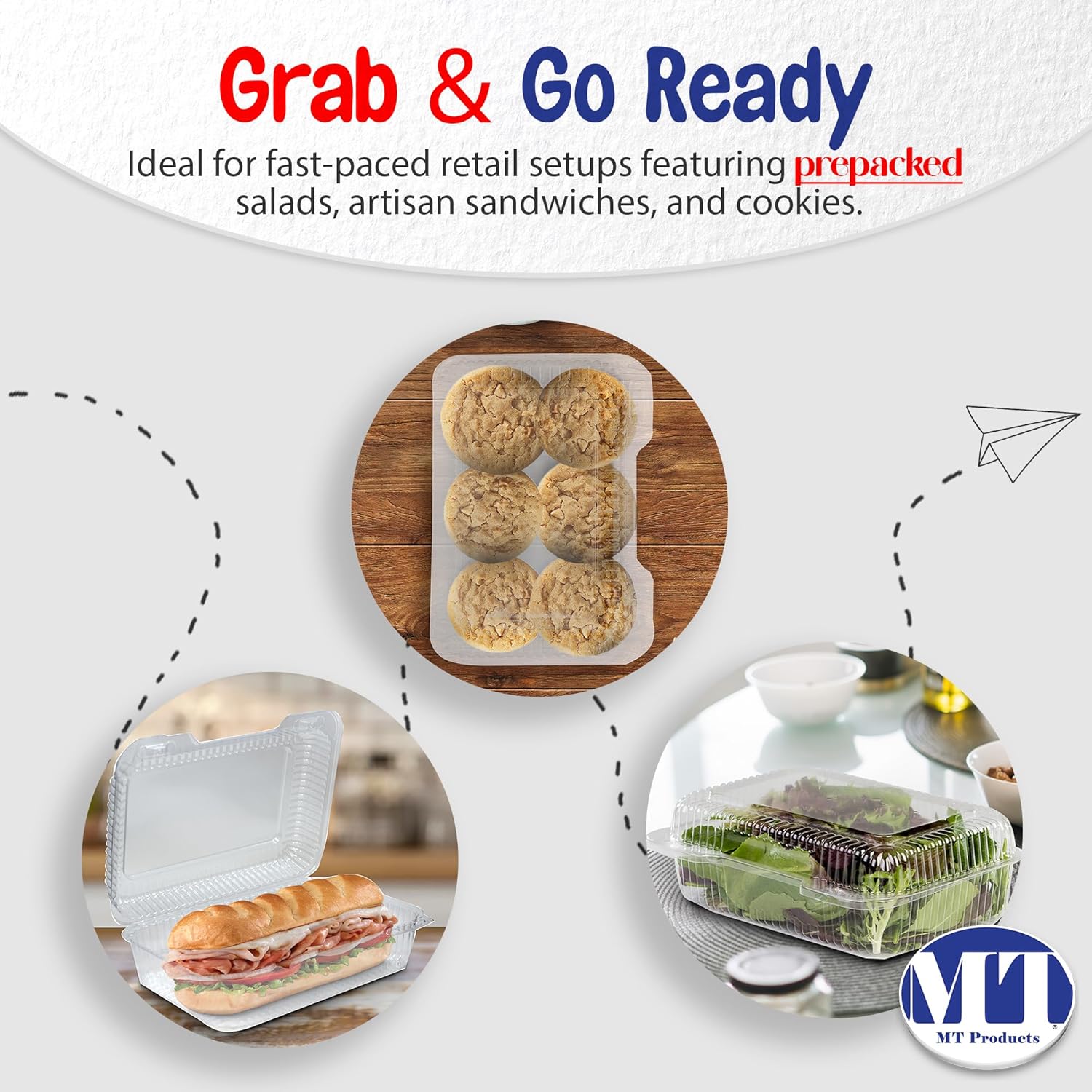 MT Products Plastic Salad Containers with Lids, 9" x 6.75" x 3" Clear Clamshell Take Out Containers for Food and Snacks (Pack of 30) - Made in USA - Image 6