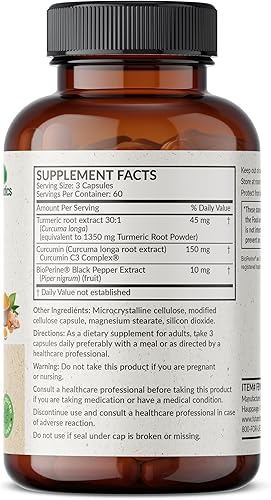 Miniatura 7 de Futurebiotics Cúrcuma + curcumina 1500 mg por porción, antioxidante, apoyo articular y digestión con BioPerine para una mayor ingesta de nutrientes,