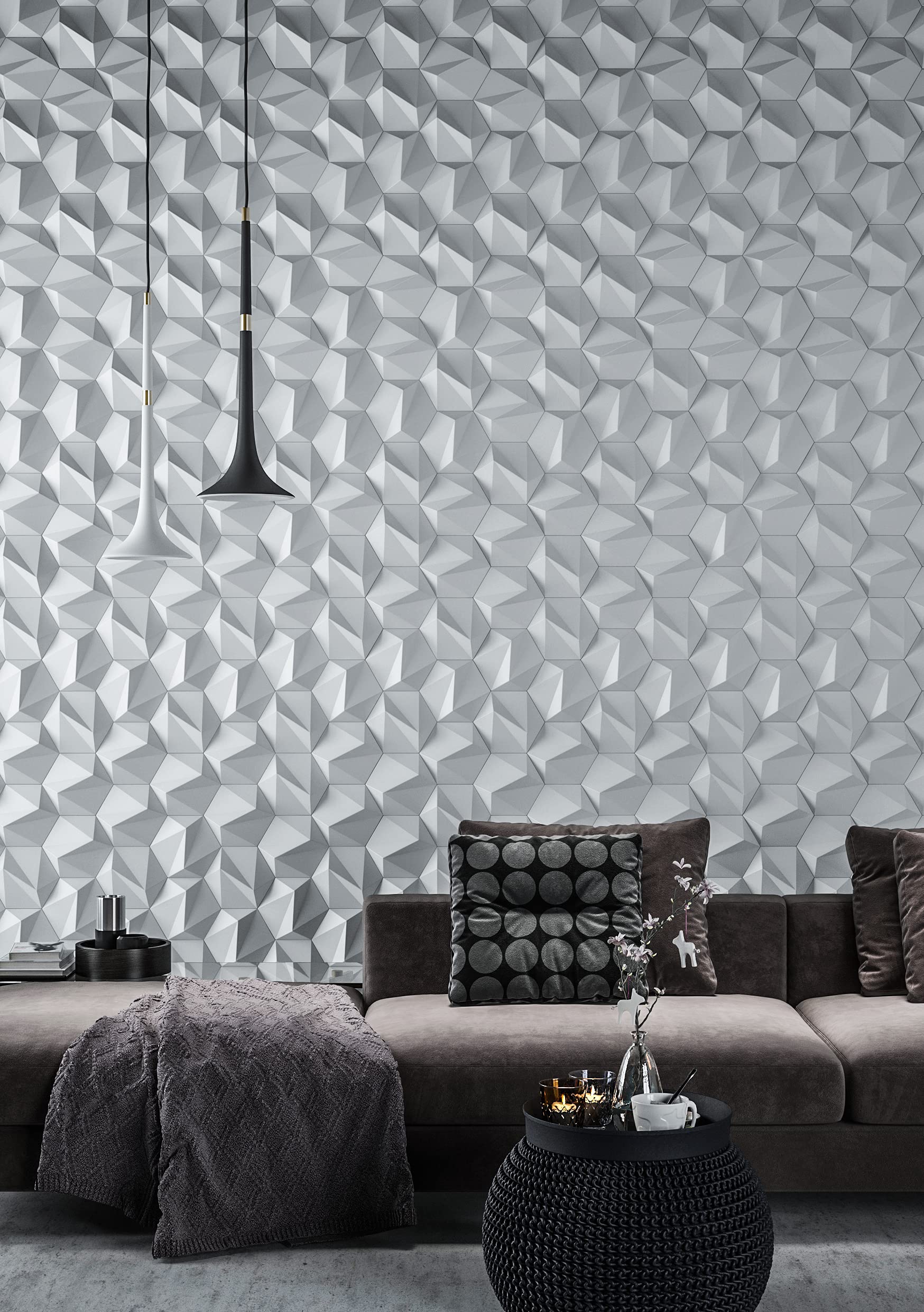 Panel ścienny 3D, Zeta, system paneli ściennych, płytki dekoracyjne, zestaw 54 płytek (Biały)