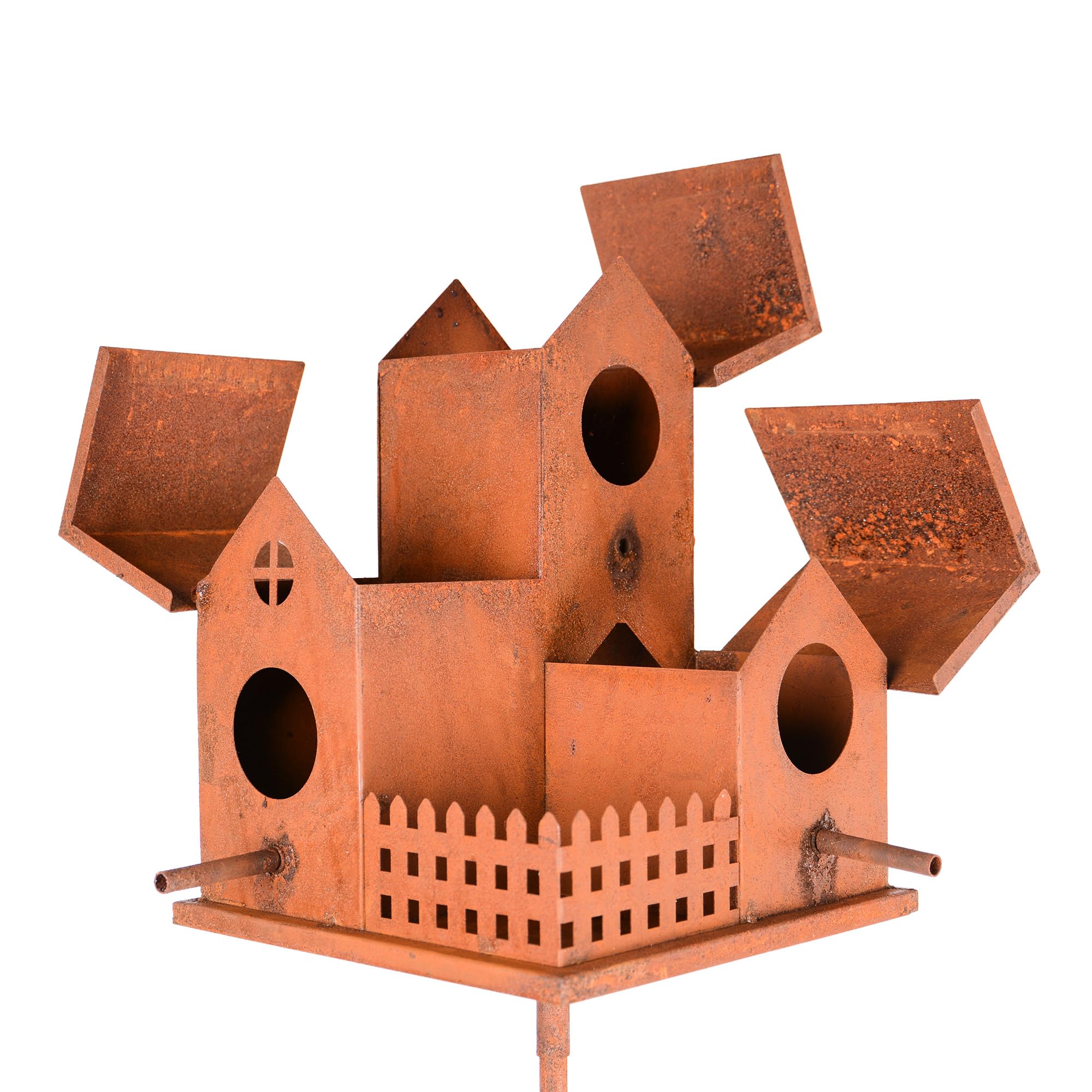 UNUS Vogelhaus aus Metall in Rostoptik mit Stab 132 cm dekoratives Vogelhäuschen für Garten und Terrasse