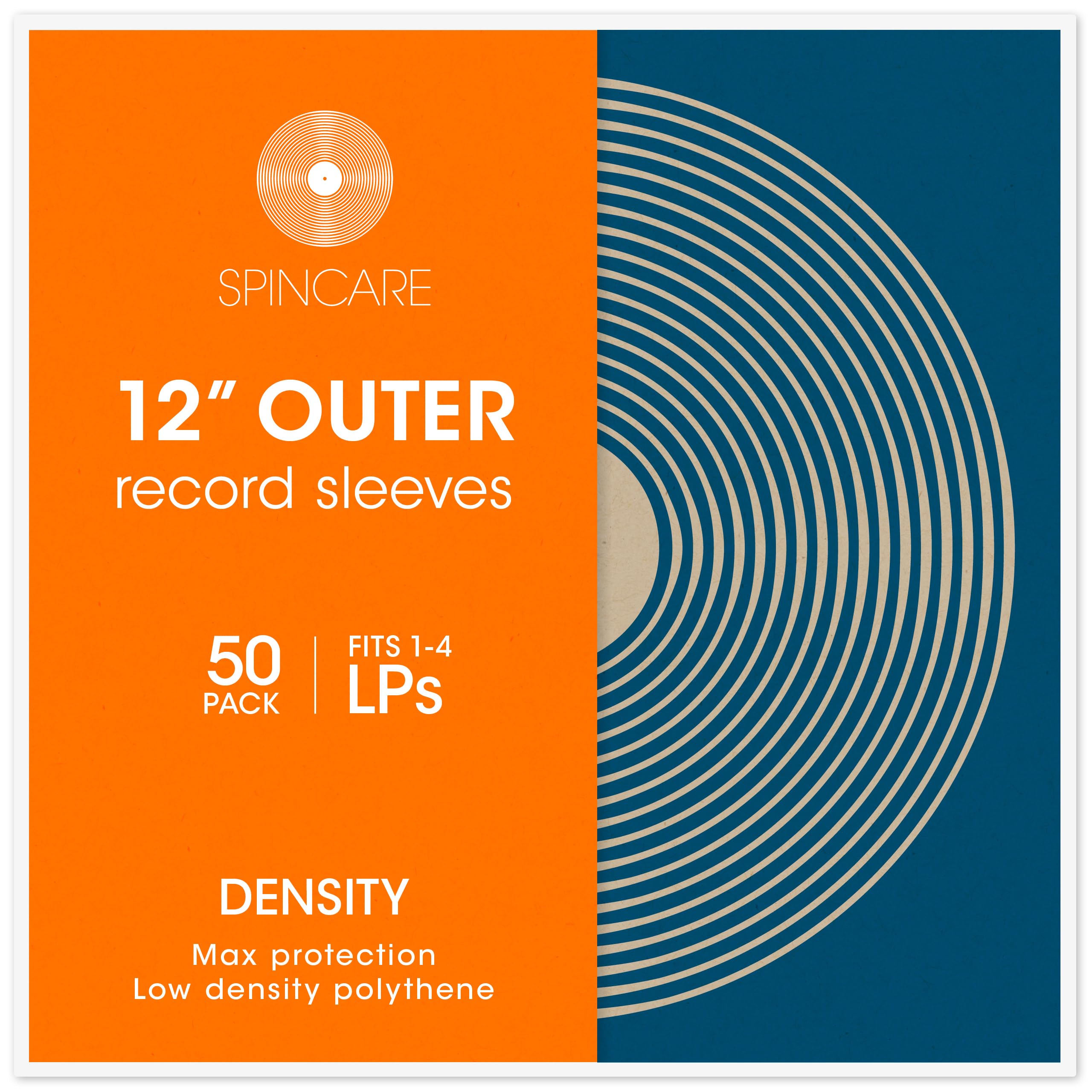 SPINCARE 50 x 12 Vinyl LP Record Sleeves | Density Protective Covers Polyethylene for 1-3 Gatefold LPs | Premium Quality 100 Micron | UV Resistant | 323 mm x 327 mm | Vinyl Cover Sleeves