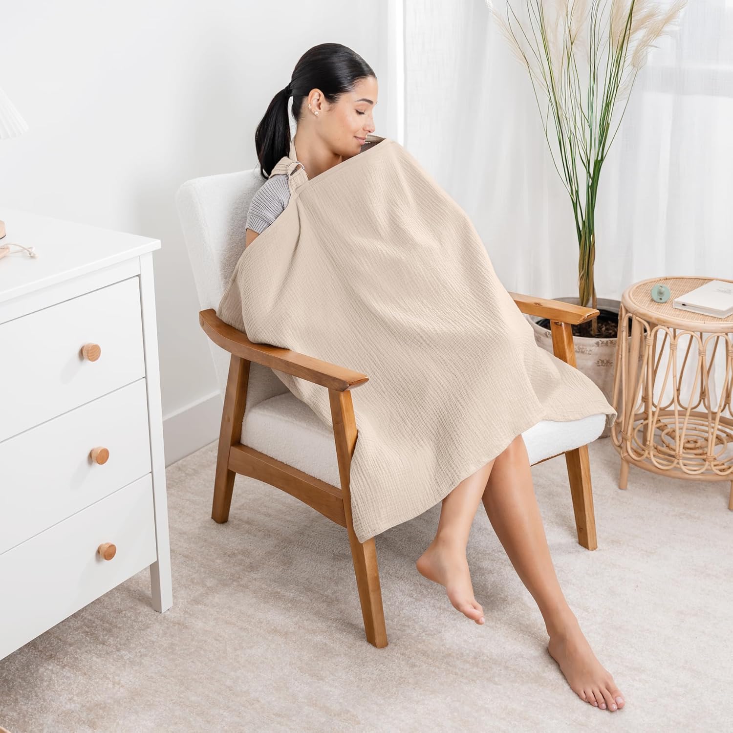 Muslin Nursing Cover Pack of 2 and Rope Diaper Caddy Organizer Bundled by Comfy Cubs