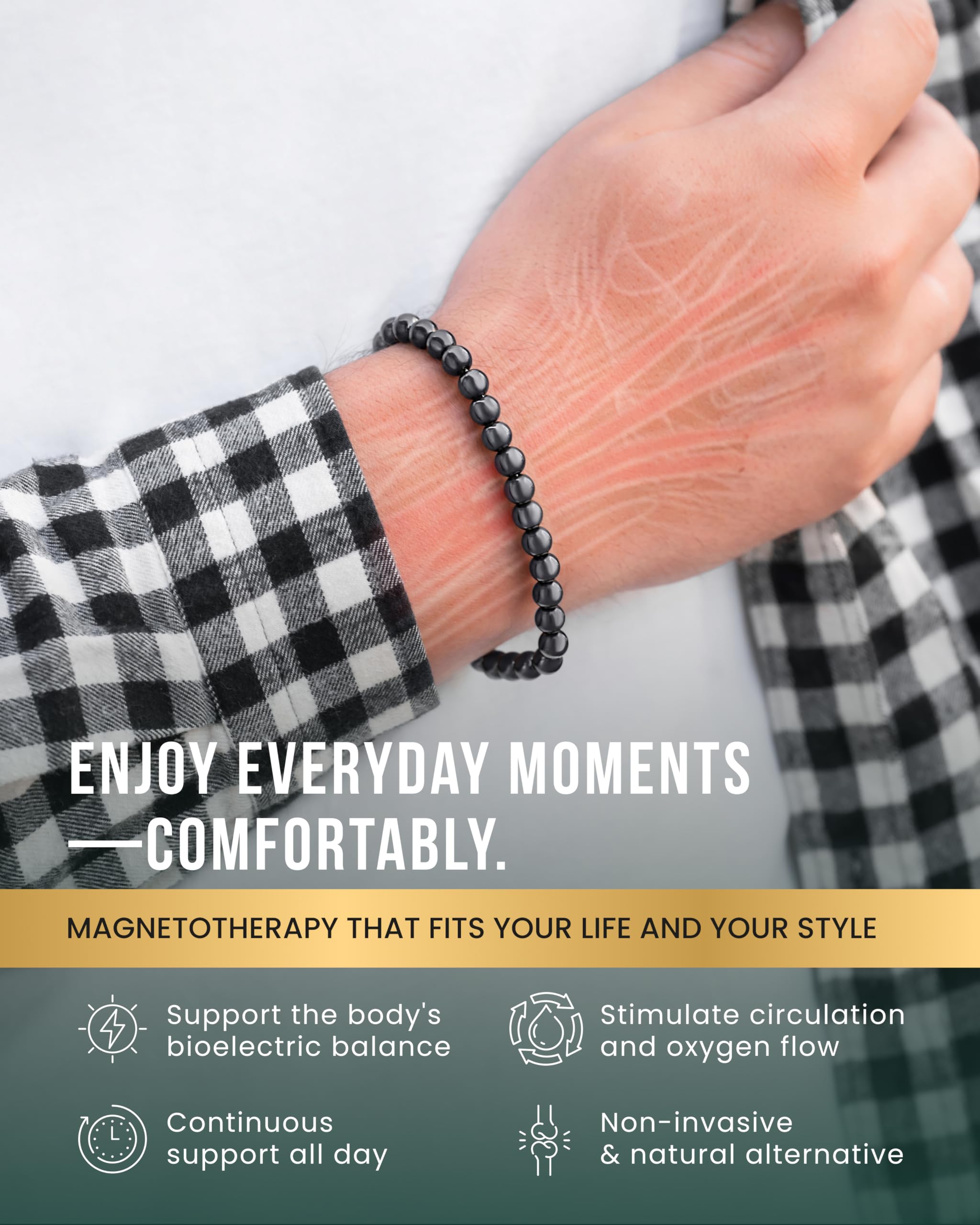 MagnetRX Bracelet Magnétique en Hématite, Force Maximale, Bracelet de Perles Magnétiques pour Homme et Femme, Style Classique Petit