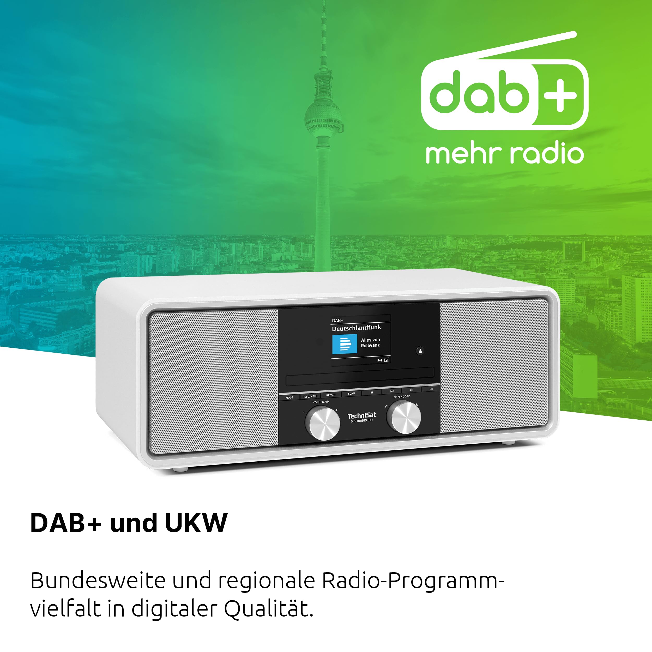 TechniSat DIGITRADIO 330 - DAB+ UKW Stereo Radio mit CD-Player (Bluetooth 5.3, USB MP3-Wiedergabe und Ladefunktion, 2,4 Zoll Farbdisplay, Radiowecker, Fernbedienung) Weiß