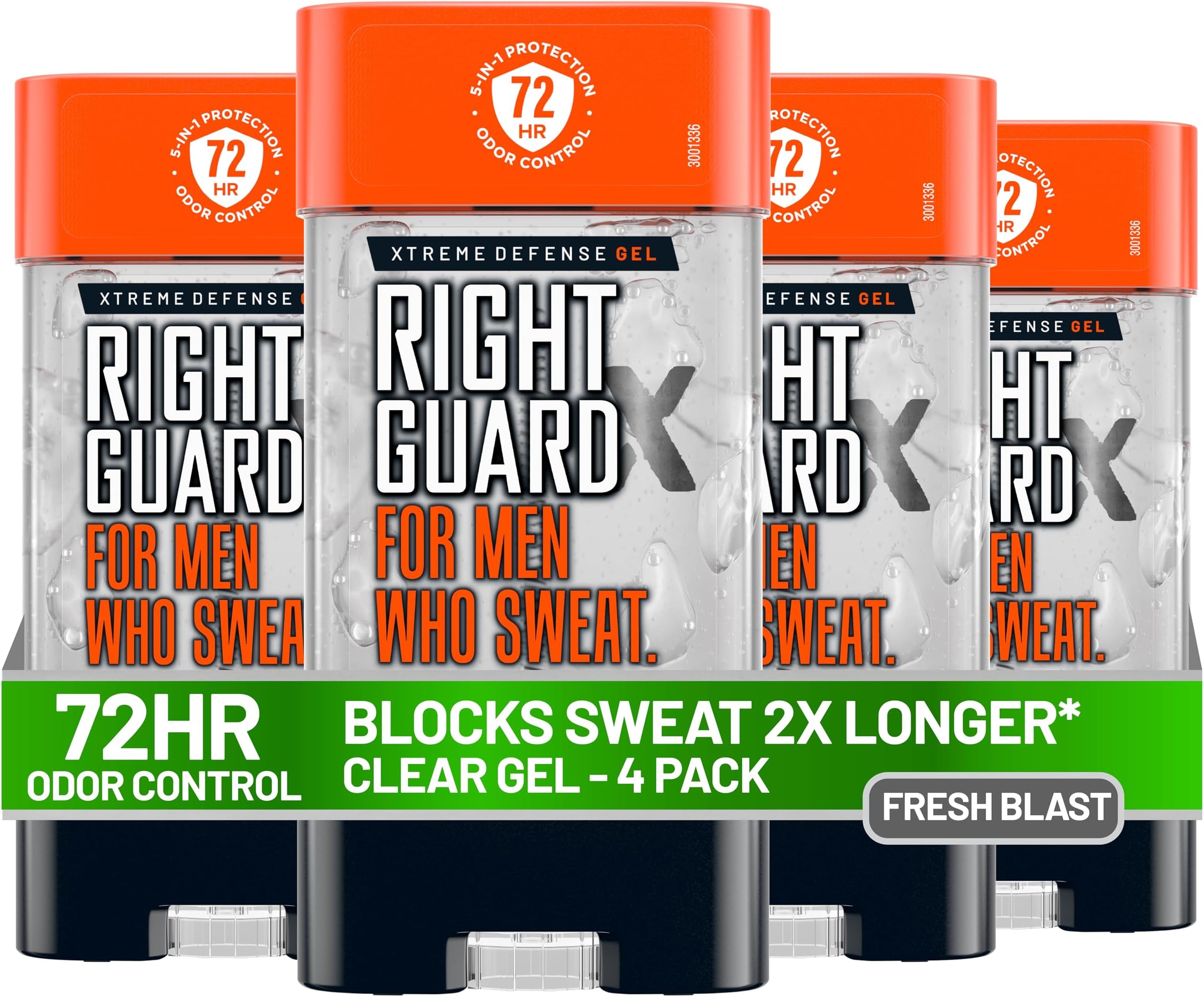 Xtreme Defense Antiperspirant Deodorant Gel, Fresh Blast Scent - 5-in-1 Deodorant Men Can Trust, 72-Hour Odor Control, Invisible Gel for Men, 4 oz (4 Pack)