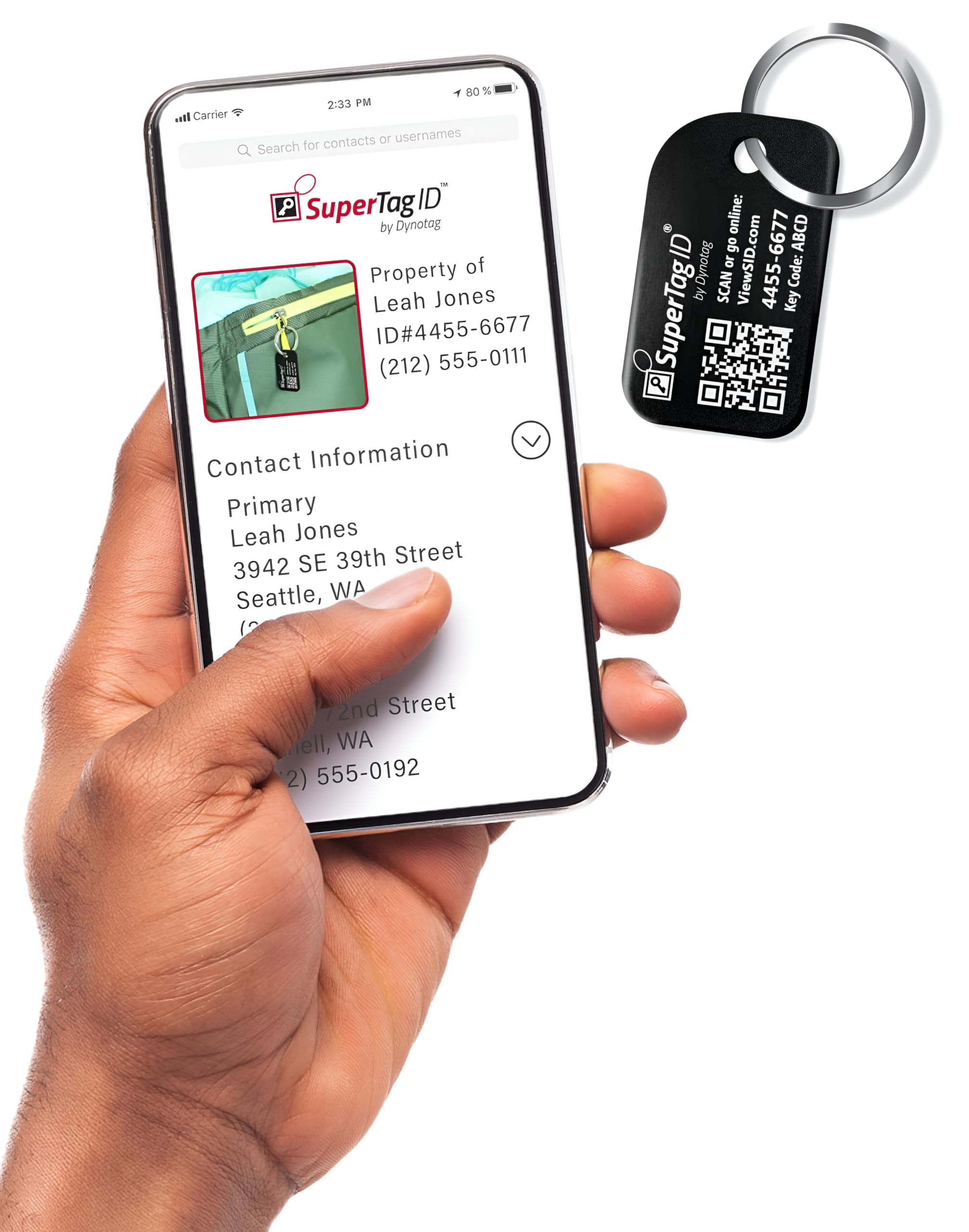 Dynotag® Sentry Series Anodized Aluminum Smart ID Tag for Keychain & Property, with Keyring + DynoIQ™ & Lifetime Service