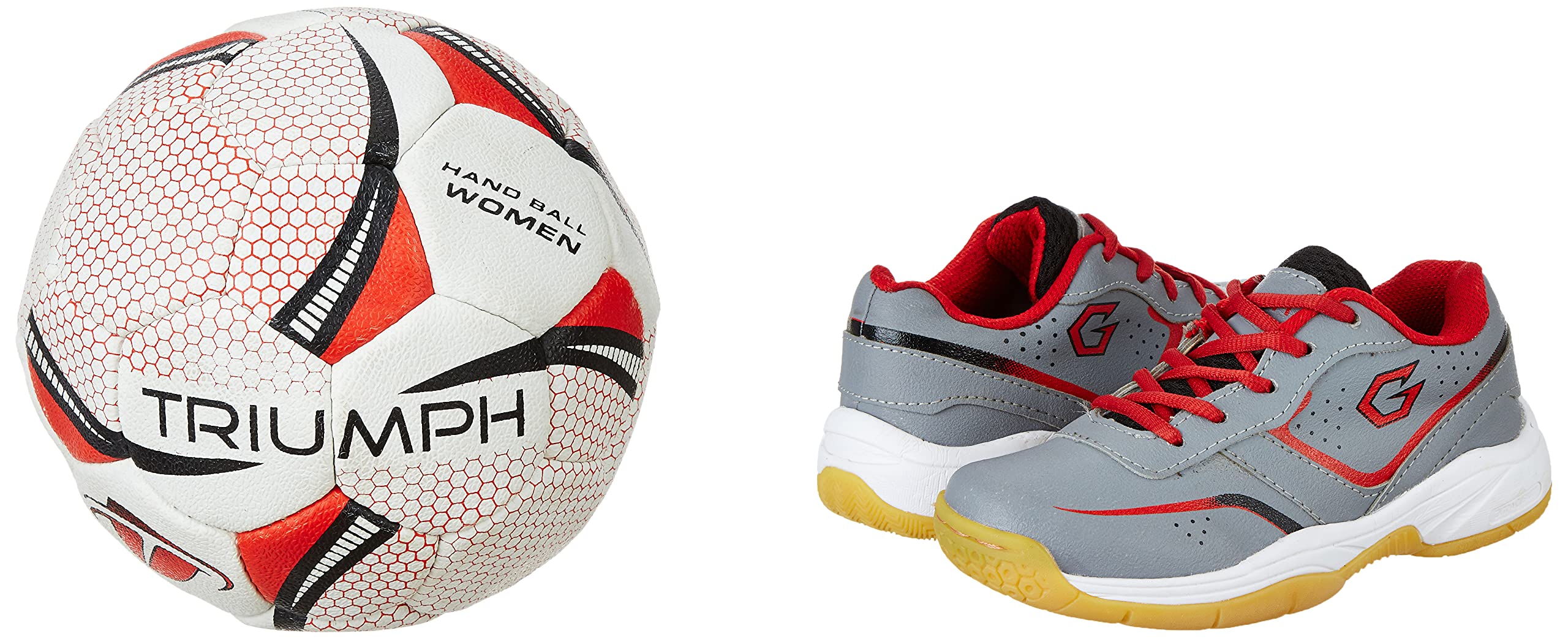 Gowin Court Shoe Smash Grey Red Size 12K with Triumph Handball Rubberised Junior-image-12