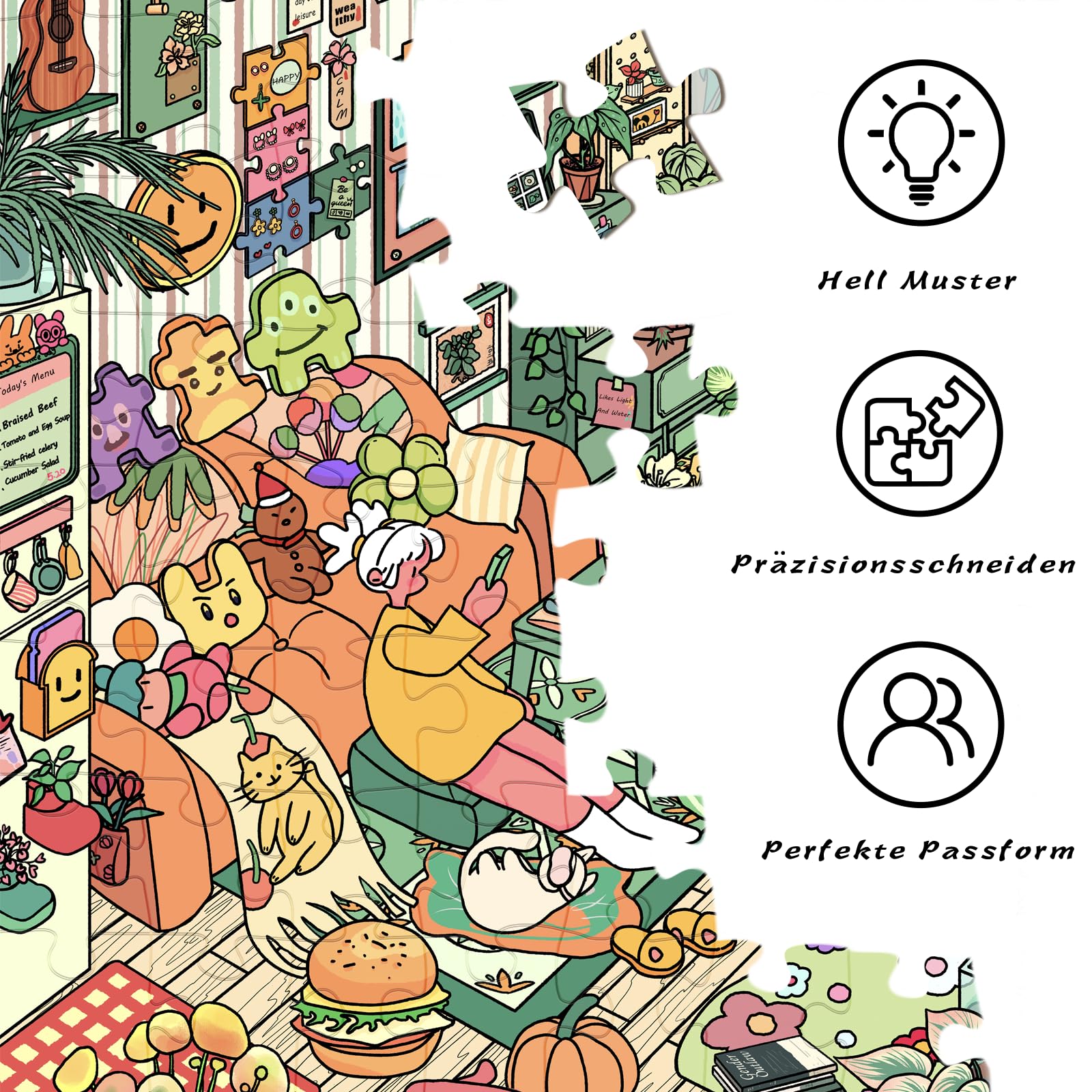 HUADADA Puzzle 1000 elementów, 1000 elementów, dla dorosłych, interaktywne puzzle rodzinne, klasyczne, na prezent, przytulny, mały świat