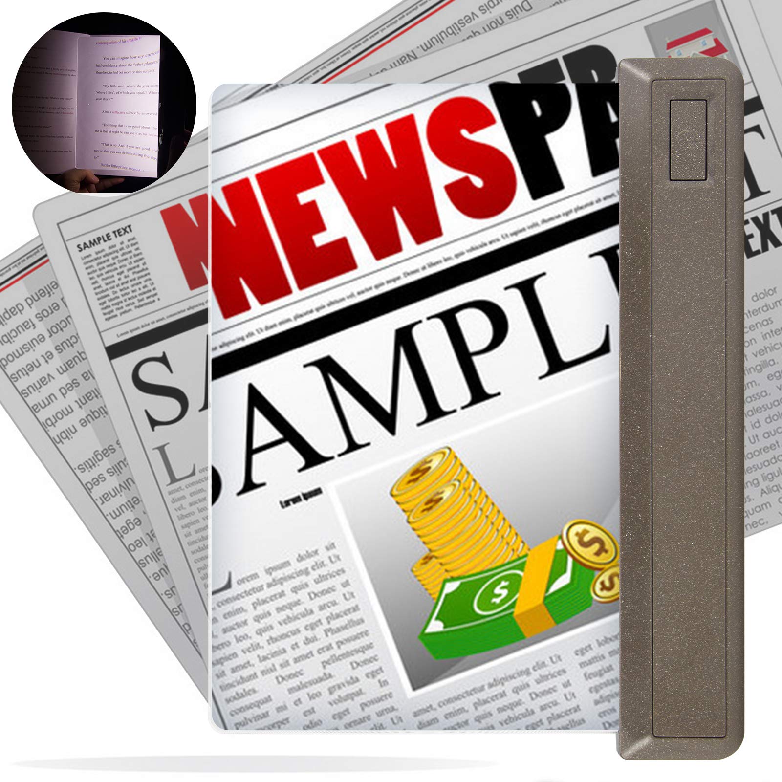 HONGUT Full Page Magnifier, Ultra Bright 12 LEDs Handheld Magnifying Glass with Cool/Warm White Light, Adjustable Brightness Illunimated Magnifier for Eye-Care, Reading Small Prints