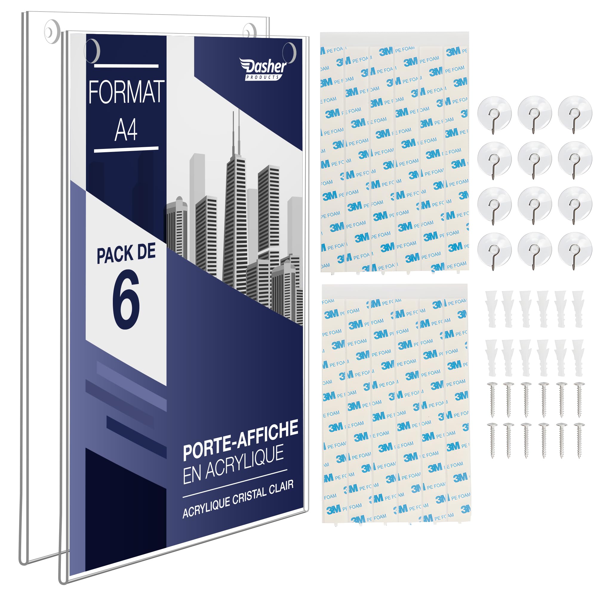 Supports de panneau en acrylique transparent avec plusieurs options de montage incluses, Lot de 6, support mural d'affiche, tableau de message en plastique pour la maison, le bureau, le magasin