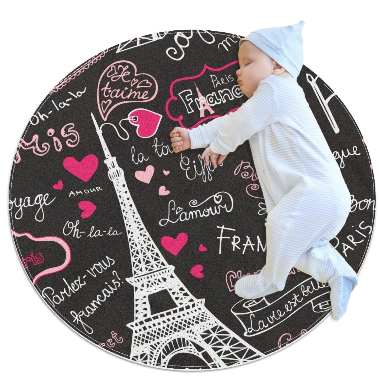 Tapis de salle de bain antidérapant Bonjour Paris rond 1m pour chambre et canapé