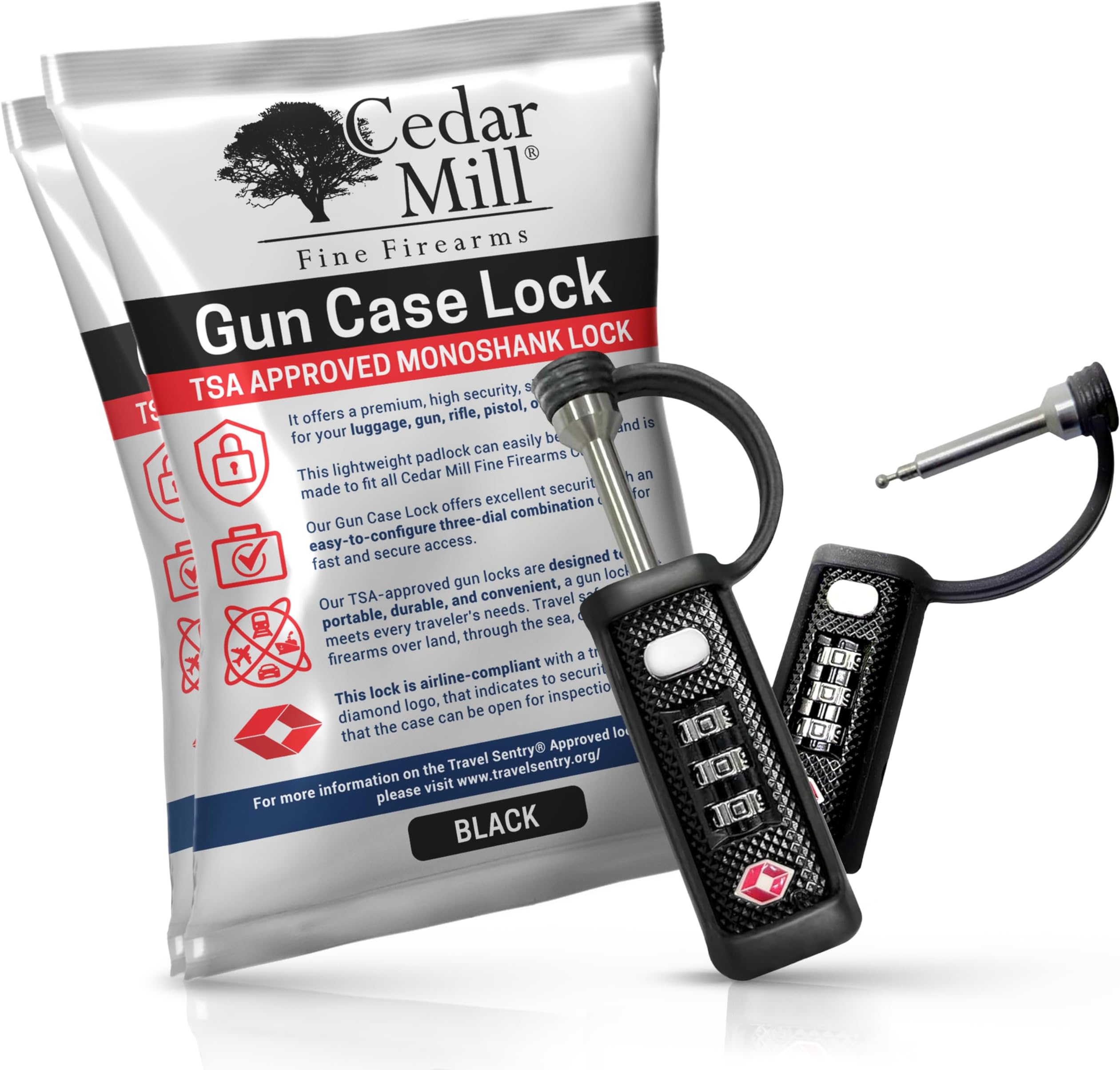 TSA Approved Tactical Gun Case Lock - Protective Rubber Sleeve & Cut-Resistant MonoShaft - Secure Single Shaft Padlock for Guns Luggage Rifles Pistols & Revolver Cases - Child Safe