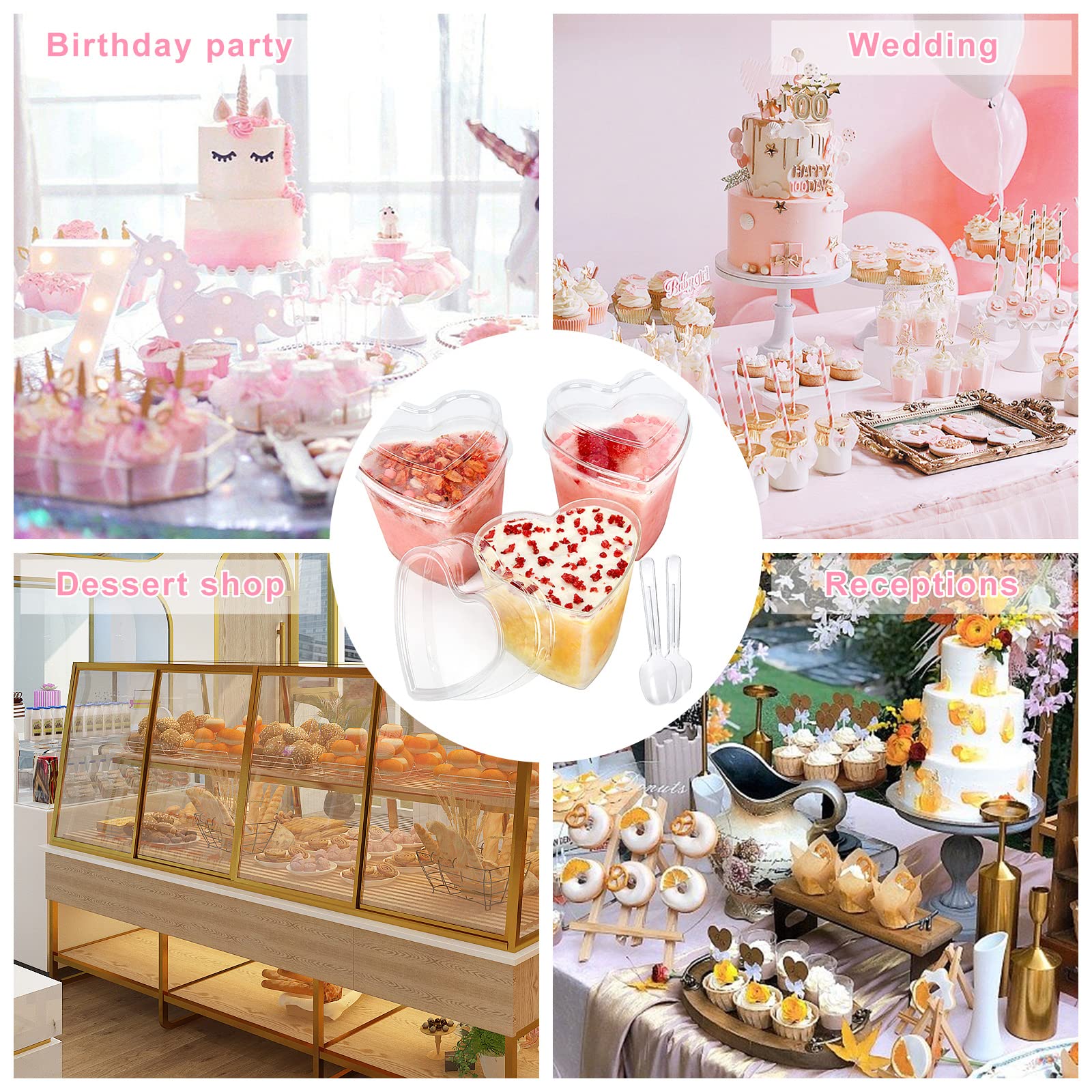 50 Tazze Dessert A Cuore Trasparenti - Set Riutilizzabili Per Mousse, Gelati E Party - Foto 7