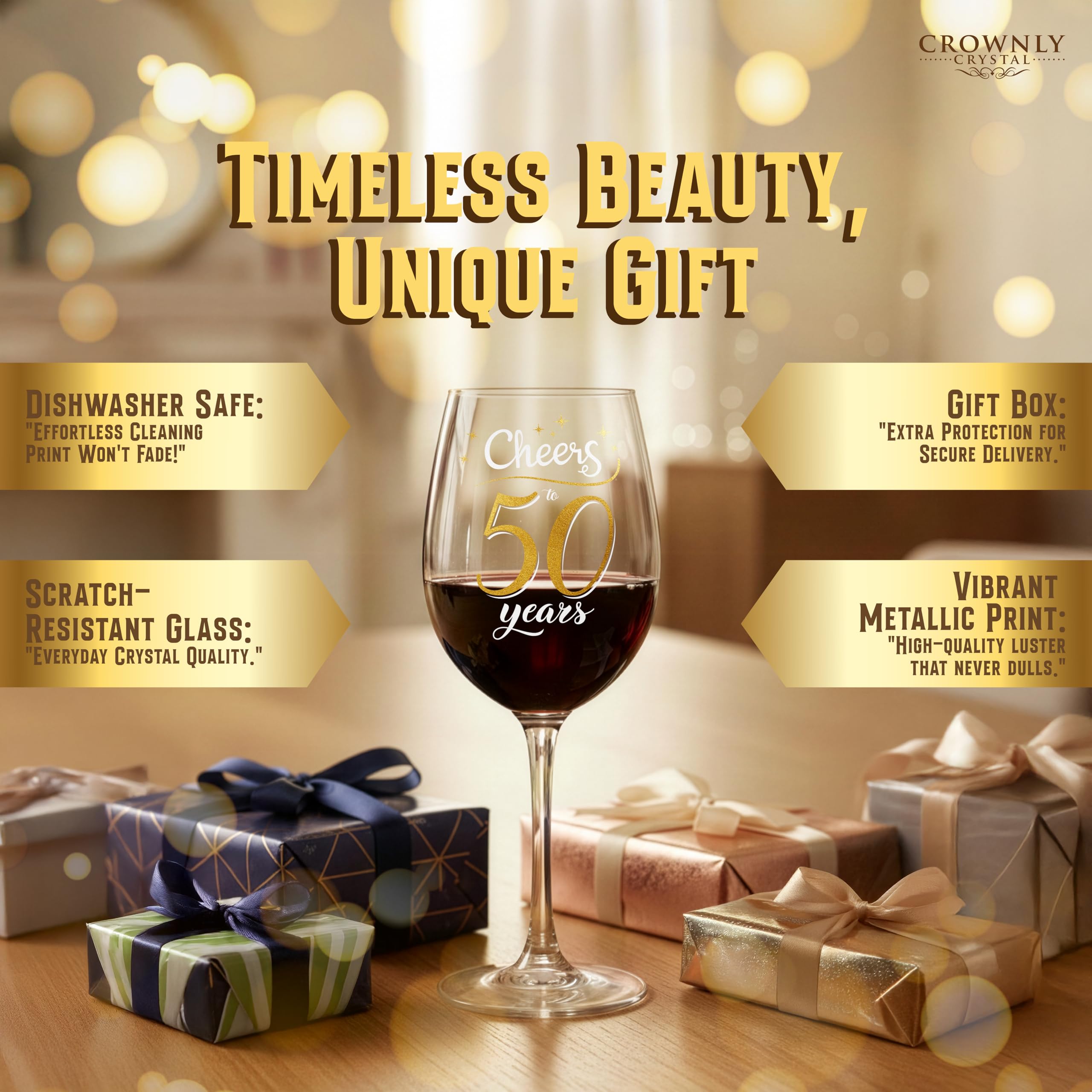 CROWNLY CRYSTAL Calice Da Vino Personalizzato Regalo Donna 50 Anni Con Scritta Cheers To 50 Years Bicchiere Vino Personalizzato In Vetro Elegante Con Scatola Regalo Premium Per Compleanno Importante