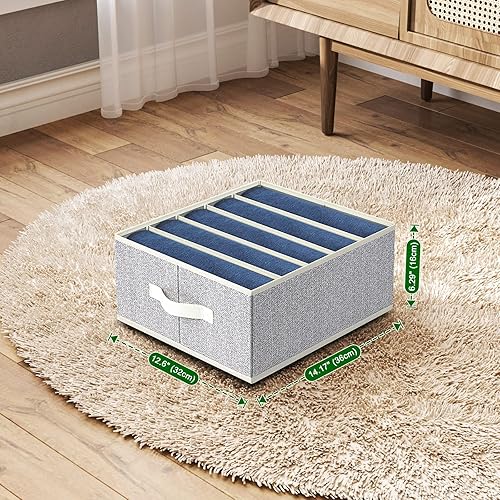 Miniatura 3 de homsorout Organizador de ropa de armario para ropa plegada, organizador de cajones de tela, organizador de jeans de 5 rejillas con asas,