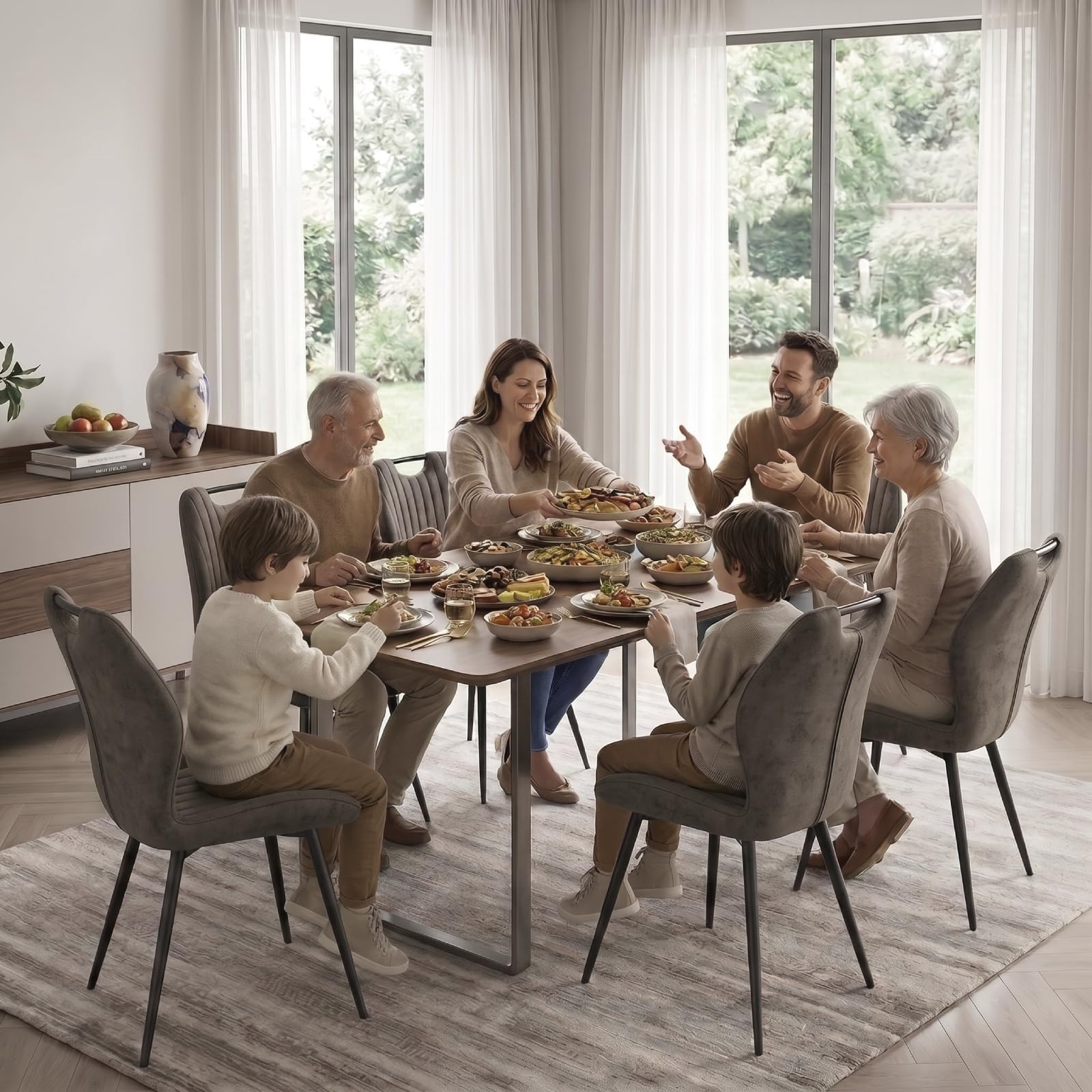 LEWE Esszimmerstühle 4er Set, Küchenstühle, Stoff-Polsterstühle, Taupe
