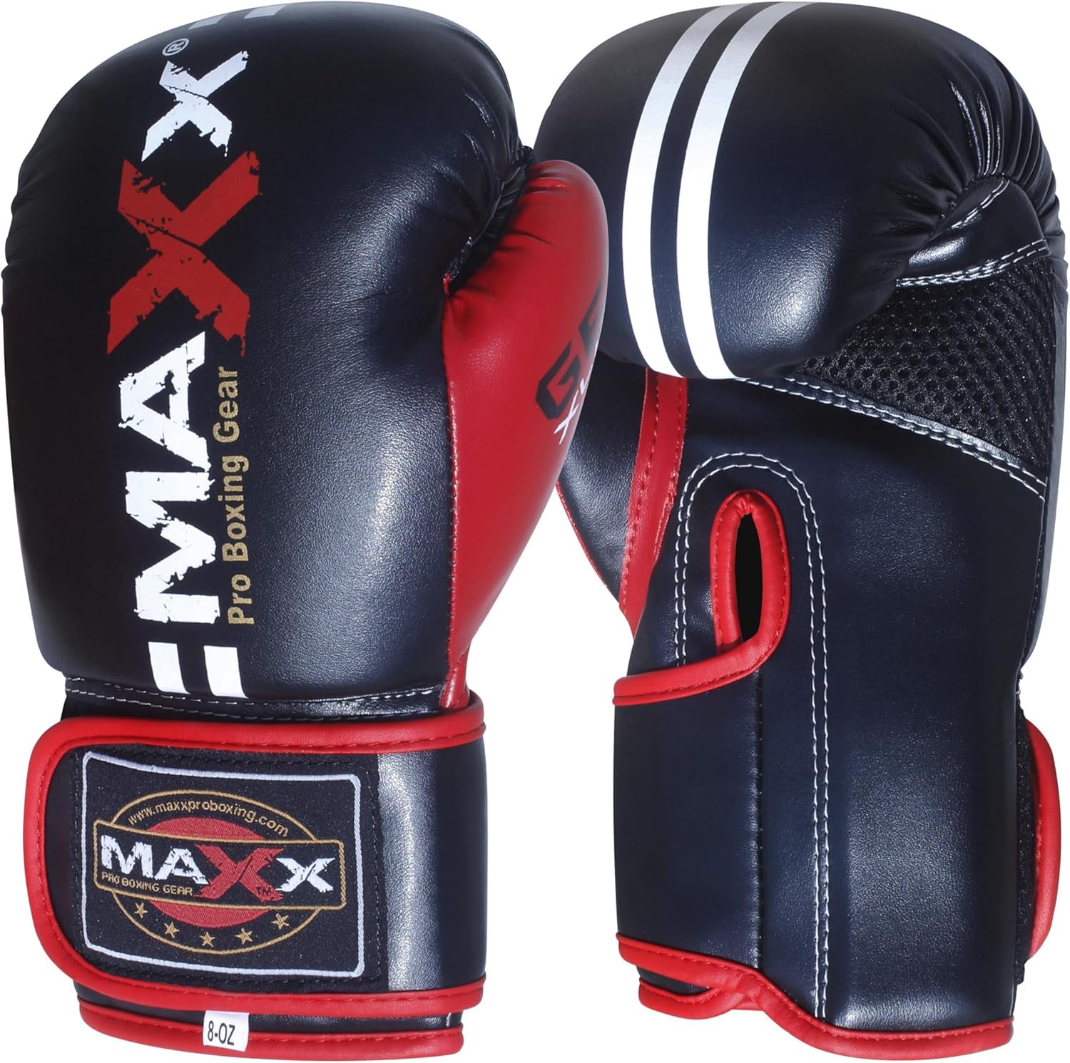 MAXX Junior Boxing Gloves: Adjustable Strap Training Gloves for MMA, Boxing, Muay Thai – Perfect for Boys and Girls (2 Lines Black Red, 4OZ)