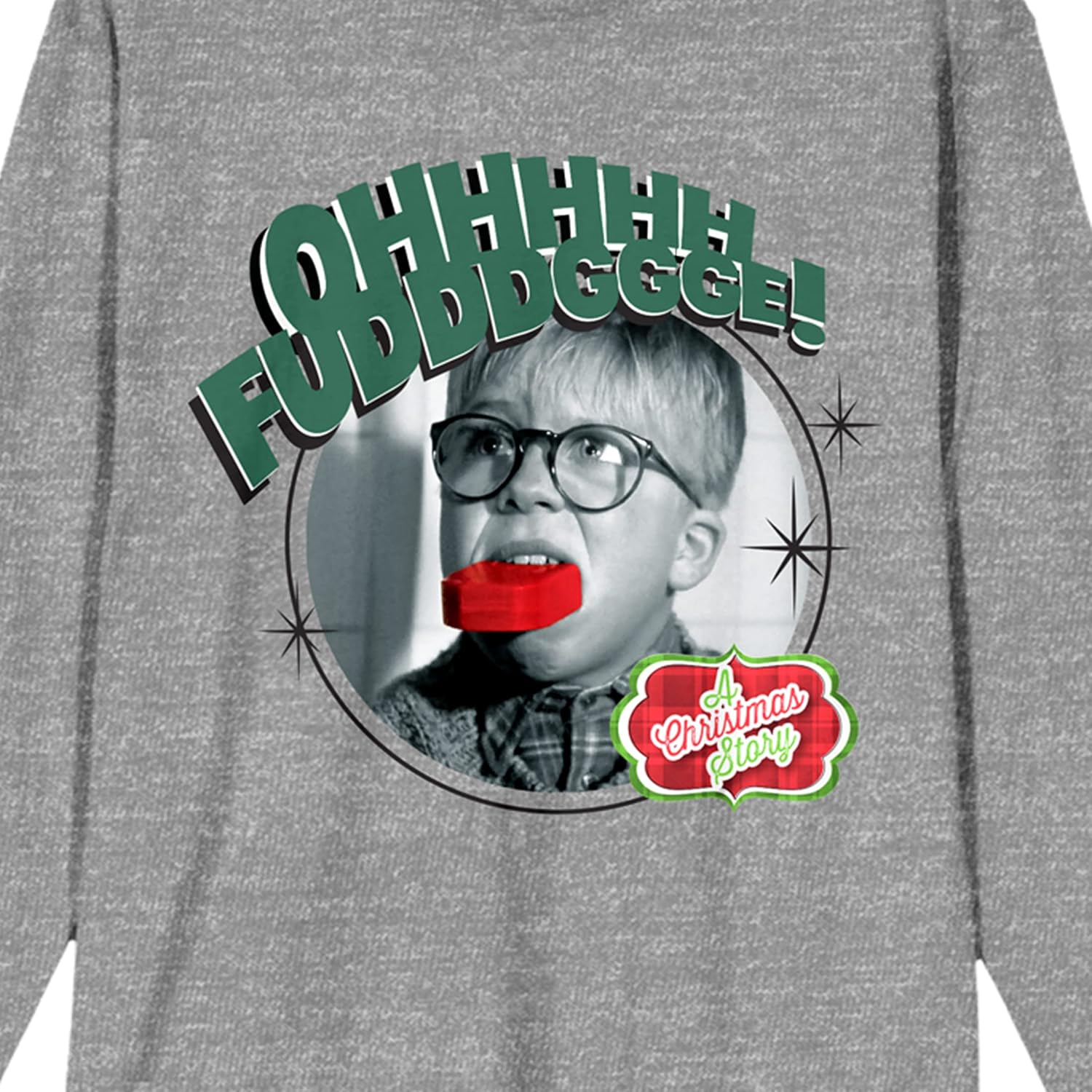 A Christmas Story Oh Fudge Women's Heather Gray Long Sleeve Crew Neck Tee