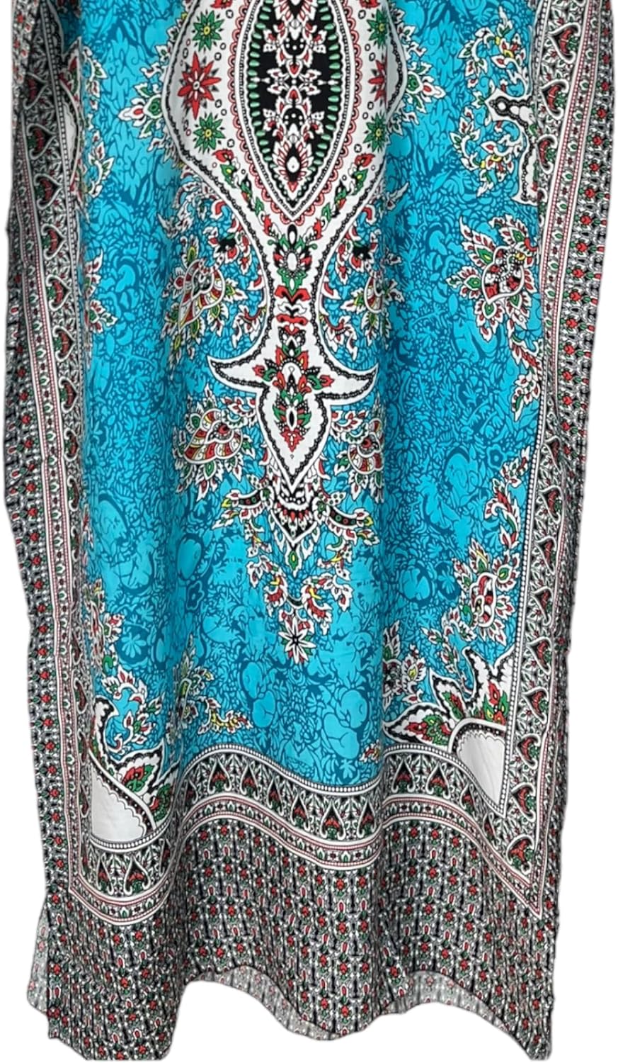 Kiran Fashion Kaftano lungo da donna, 100% cotone, estivo, stampa etnica, copertura da spiaggia, taglia unica, Arancione, Etichettalia unica