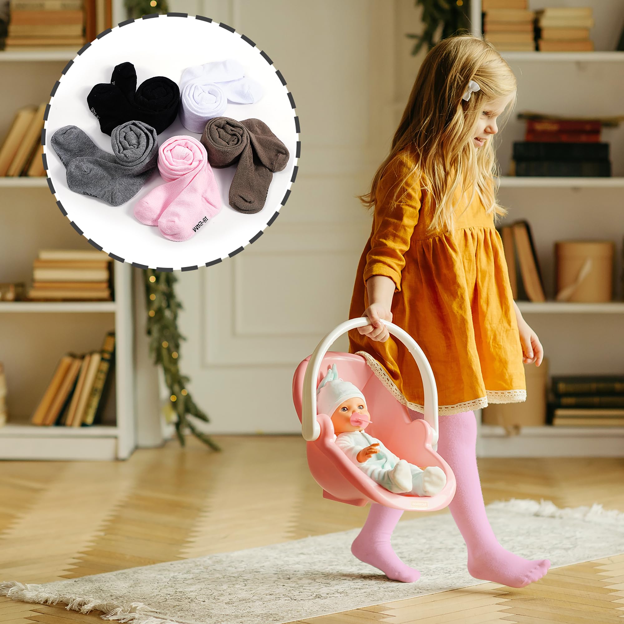 Lot de 4 paires de collants pour bébé fille - En coton - Noir - Blanc - Rose - Gris - 0-24 mois