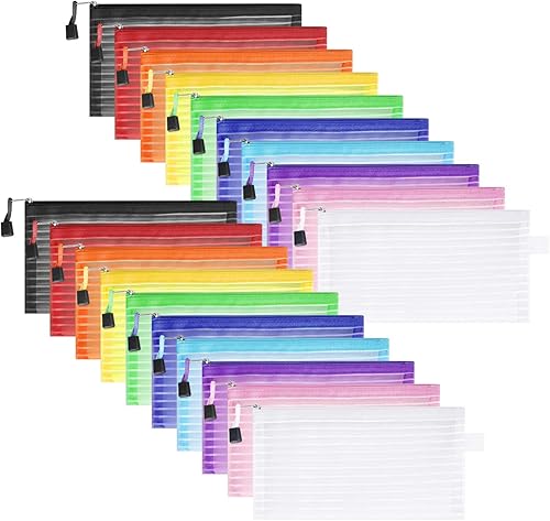 Miniatura 1 de Paquete de 20 bolsas de malla multicolor con cremallera, bolsas para lápices con cremallera, bolsas de viaje multiusos para cosméticos, suministros