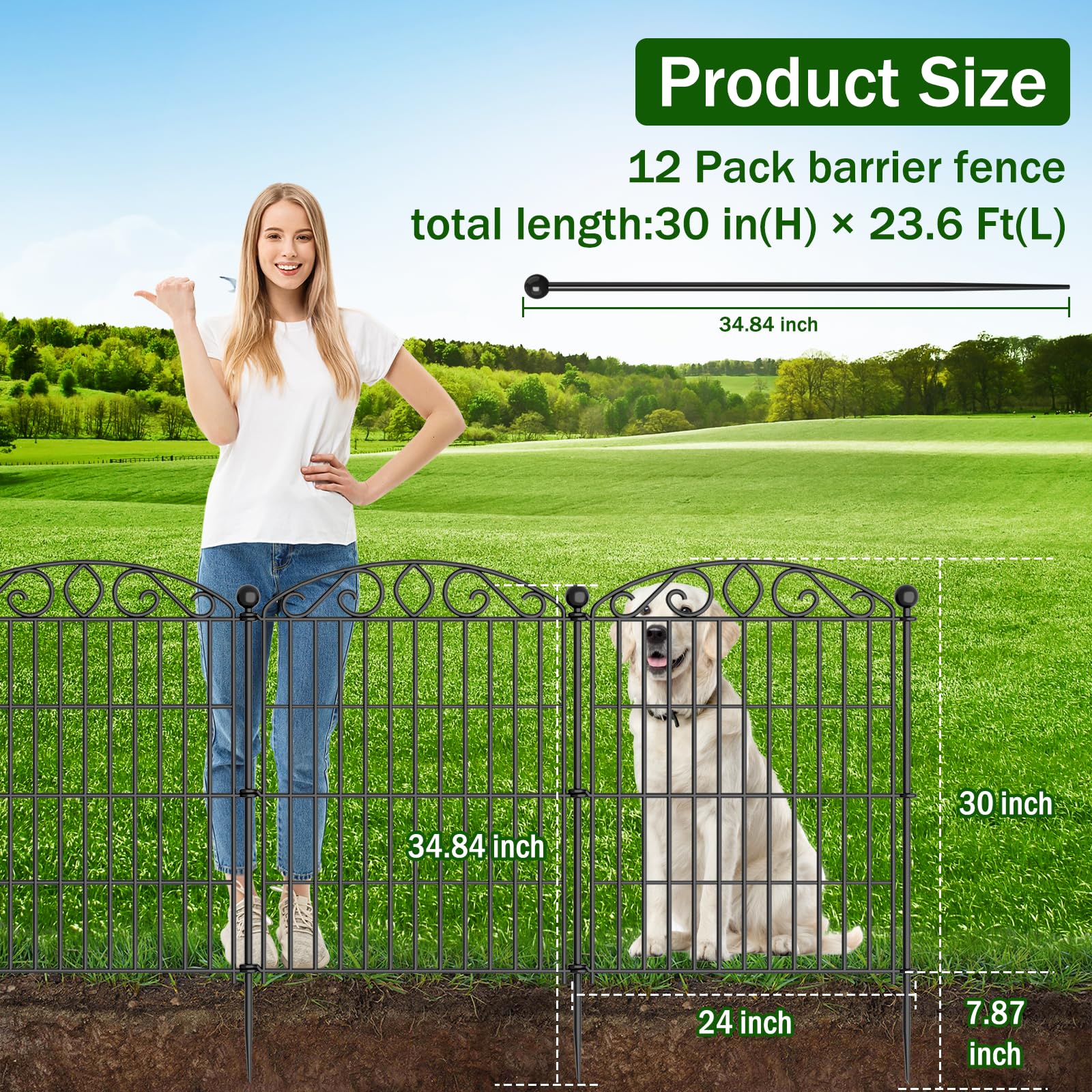 Gartenzaun-Set 12-teilig – 10 Paneele + 2 Tore, Je 76 Cm Hoch – Schwarz, Rostfrei & Ohne Graben Nötig