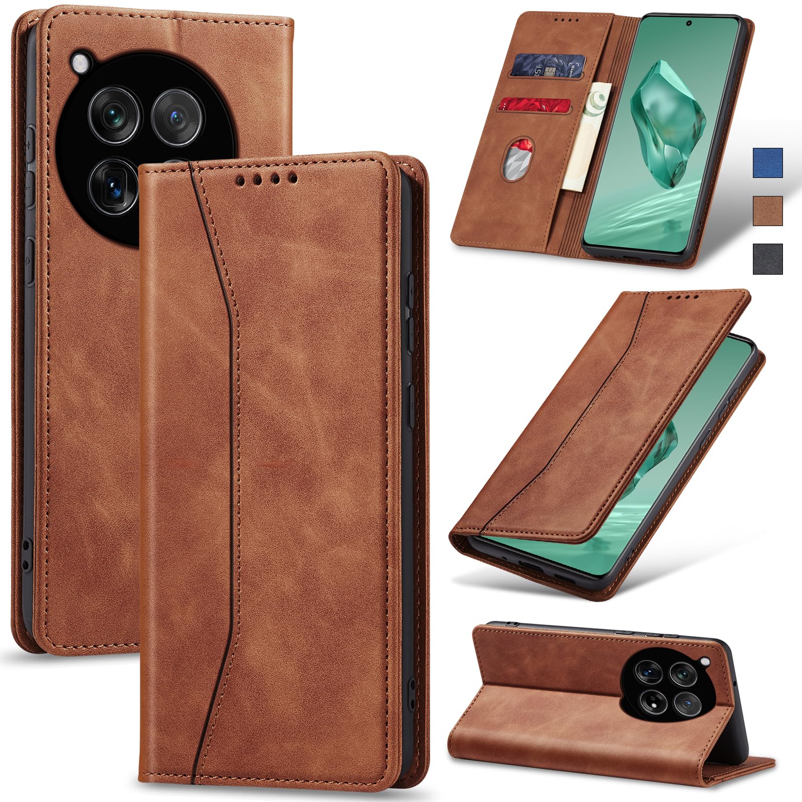 BoerHang Cover per OnePlus 12, Slot per Schede, Staffa, Cover Pelle PU Flip Portafoglio,Cover per OnePlus 12.(Oro rosa