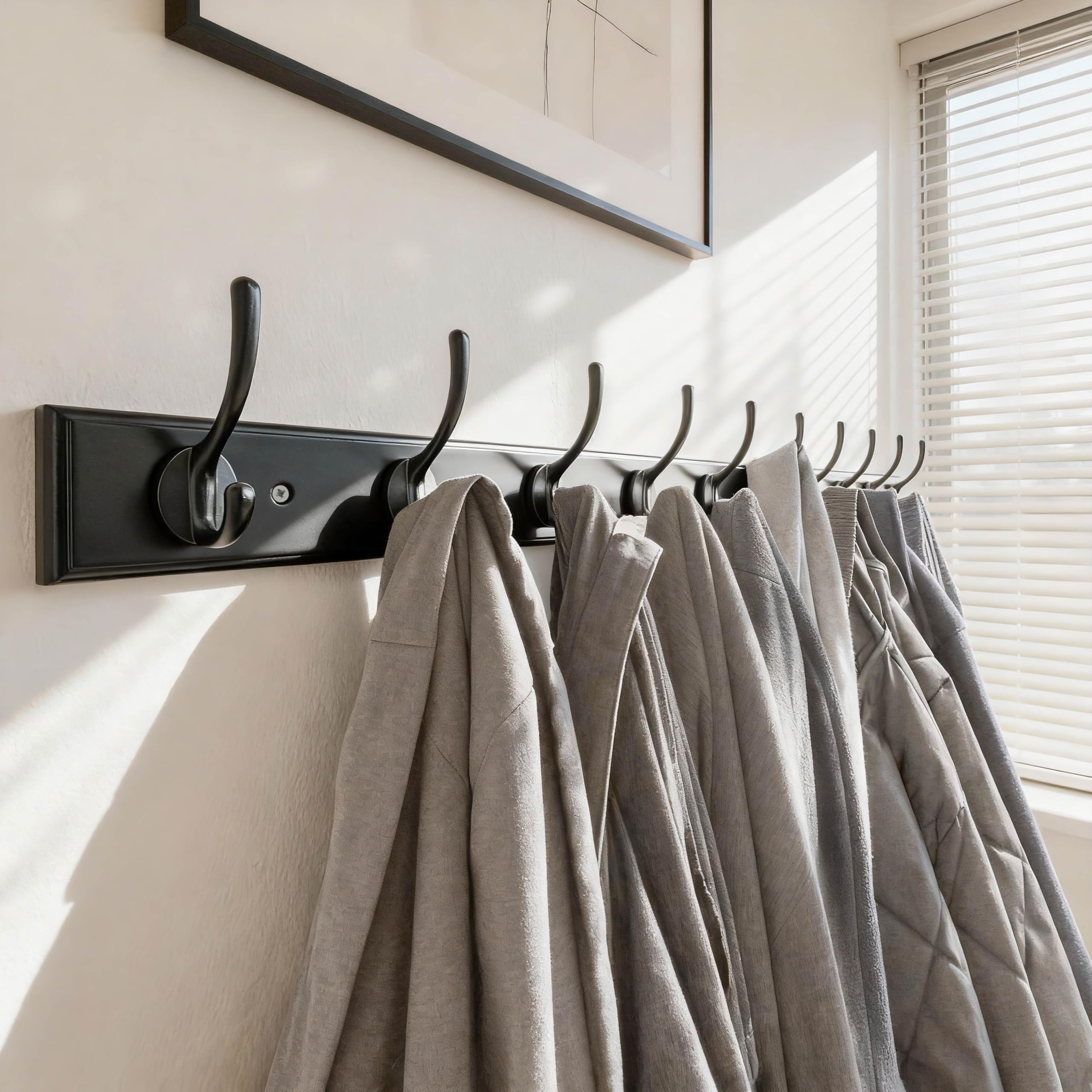 WEBI Percheros Pared,97cm Largo Percha Pared con 10 Ganchos,Colgador Pared Para Abrigos,Chaqueta,Negro,Paquete de 2