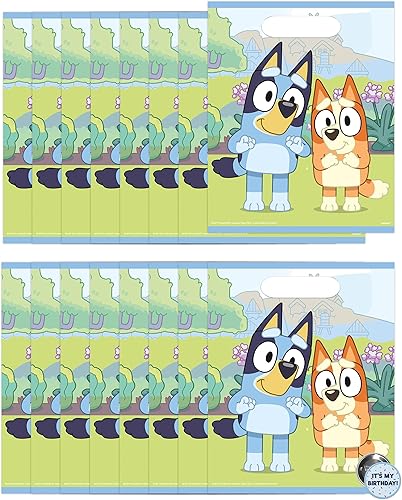 Unique Bolsas de recuerdo de fiesta Bluey Paquete de 16 Con licencia oficial Bolsas de regalo Suministros de fiesta de cumpleaños, recuerdos y