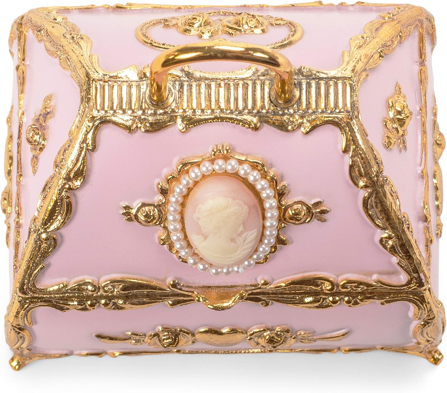 Splendid Pink Cameo Handbag Shaped Music Box/Jewelry Box Playing My Heart Will Go On from Titanic