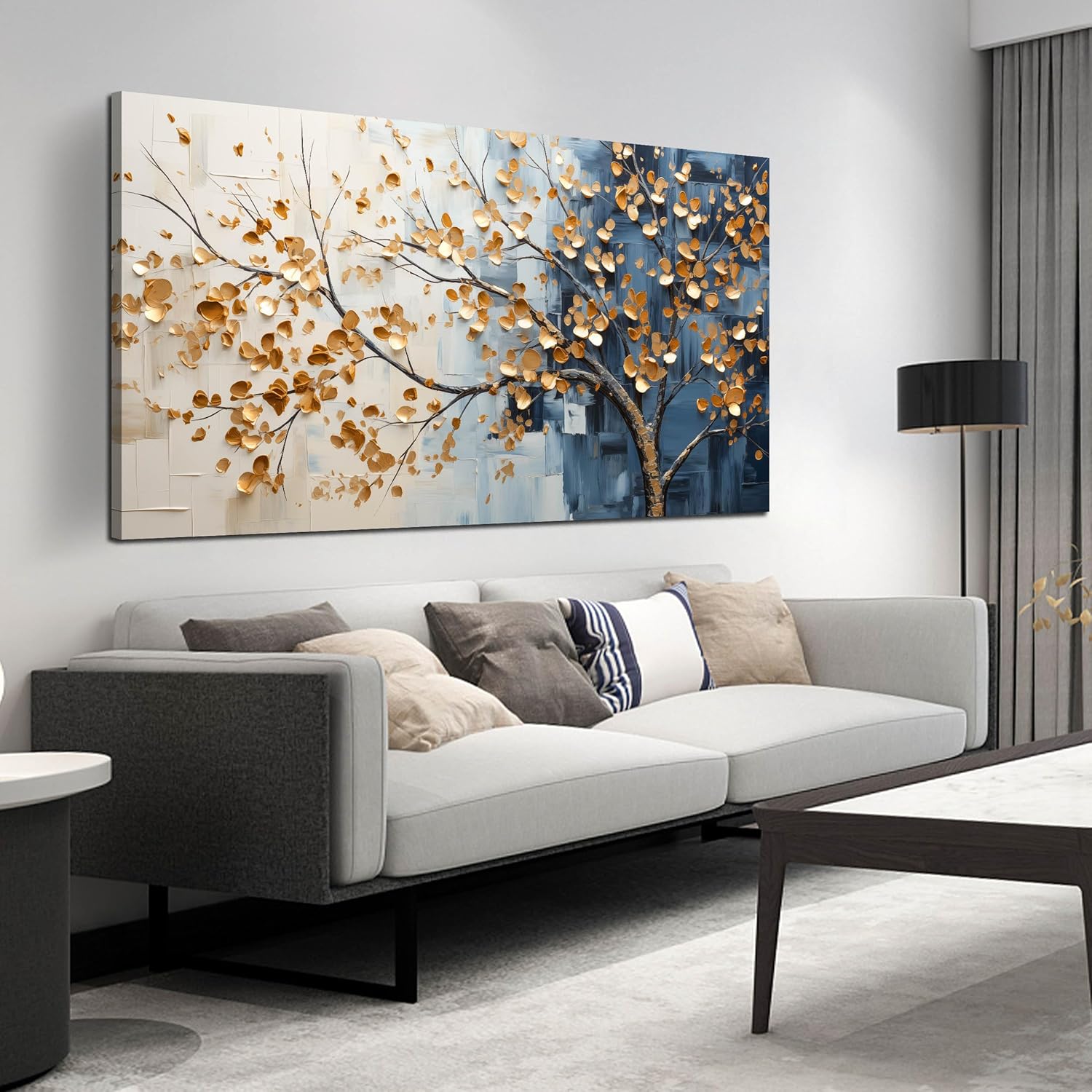 Kepgonegu Large Tree of Life Wall Art for Living Room Bedroom Office Gold Tree Leaves Landscape Picture Modern Artwork Canvas Prints 29x59 Inch 29L" x 59W" gold