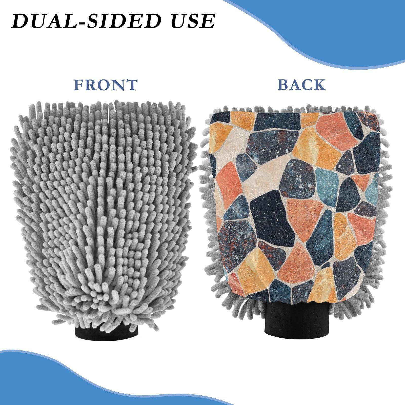 Flradish 2 Pack Terrazzo Car Wash Mitt Chenille Microfiber Lint-Free Scratch Free Ultra-Soft Absorbent Car Wash Mitt 10.2x7.09 Inch